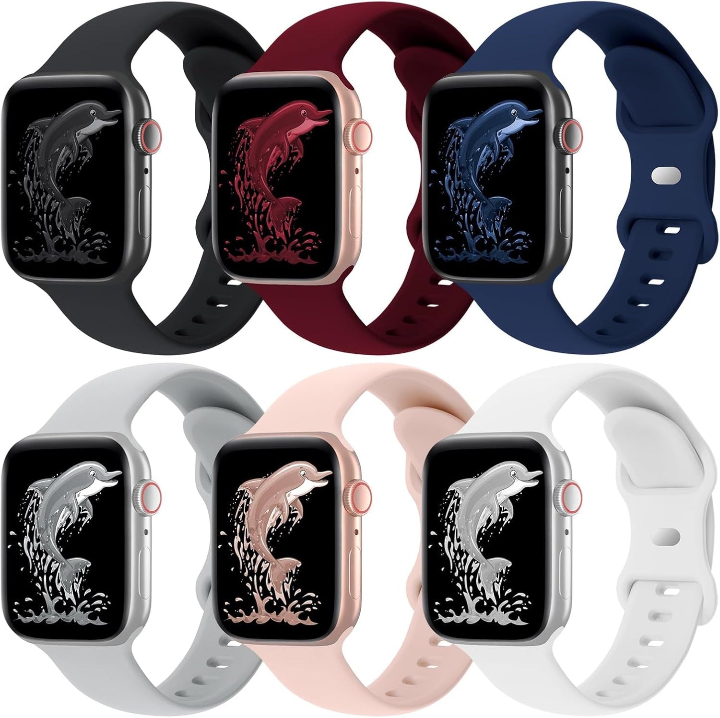 Acrbiutu 6 Pack Bands Compatible with Apple Watch 38Mm 40Mm 41Mm 42Mm 44Mm 45Mm 49Mm, Soft Replacement Silicone Sport Strap Wristbands for Iwatch Series Ultra/Ultra 2 9/8/7/6/5/4/3/2/1 SE Women Men