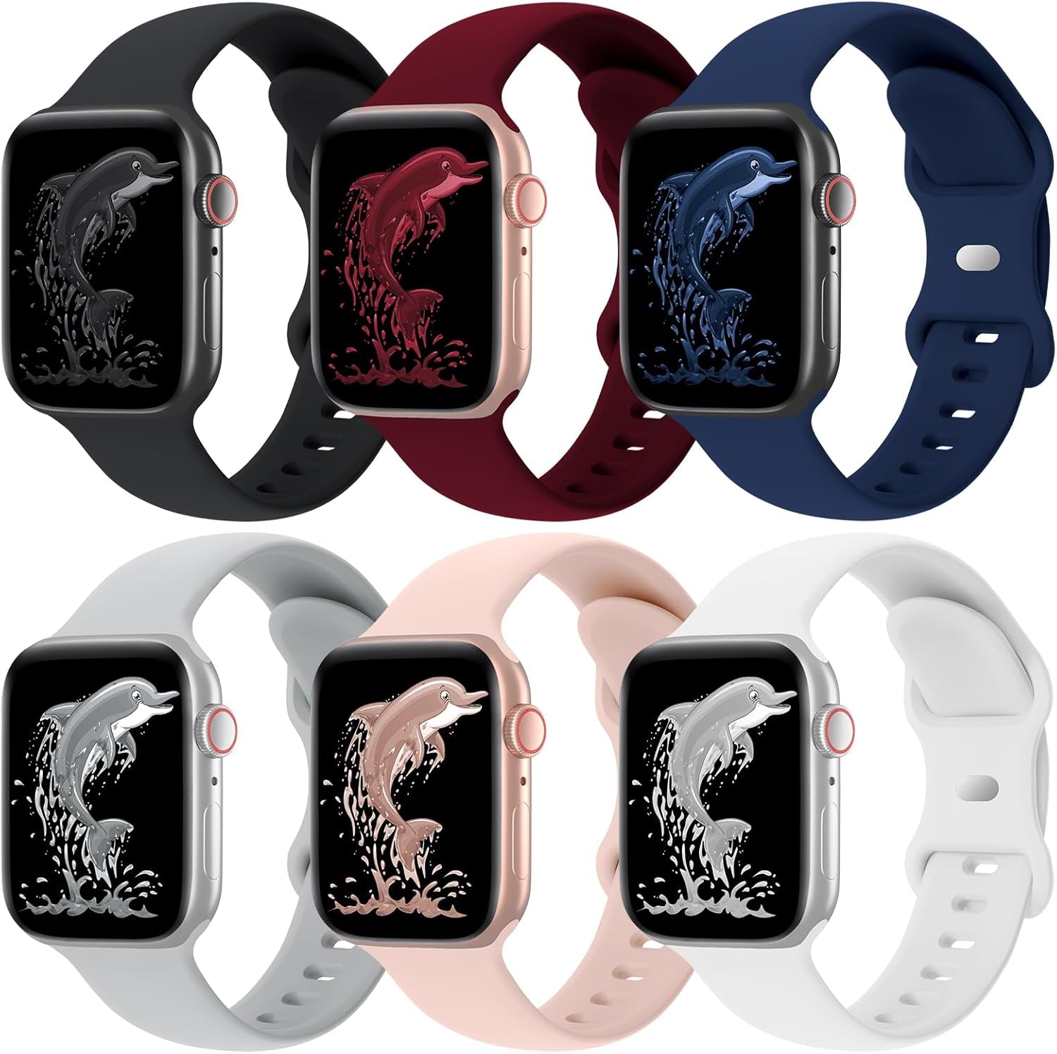 Acrbiutu 6 Pack Bands Compatible with Apple Watch 38Mm 40Mm 41Mm 42Mm 44Mm 45Mm 49Mm, Soft Replacement Silicone Sport Strap Wristbands for Iwatch Series Ultra/Ultra 2 9/8/7/6/5/4/3/2/1 SE Women Men
