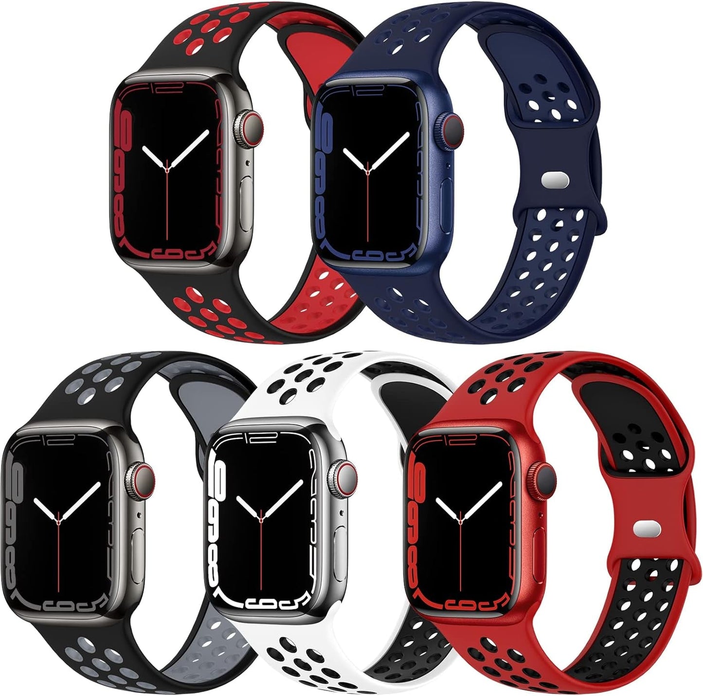 EOMTAM 5 Pack Sport Bands Compatible for Apple Watch 49Mm 45Mm 44Mm 42Mm 41Mm 40Mm 38Mm Men Women, Breathable Silicone Soft Replacement Strap Wristband for Iwatch Series Ultra 8 SE 7 6 5 4 3