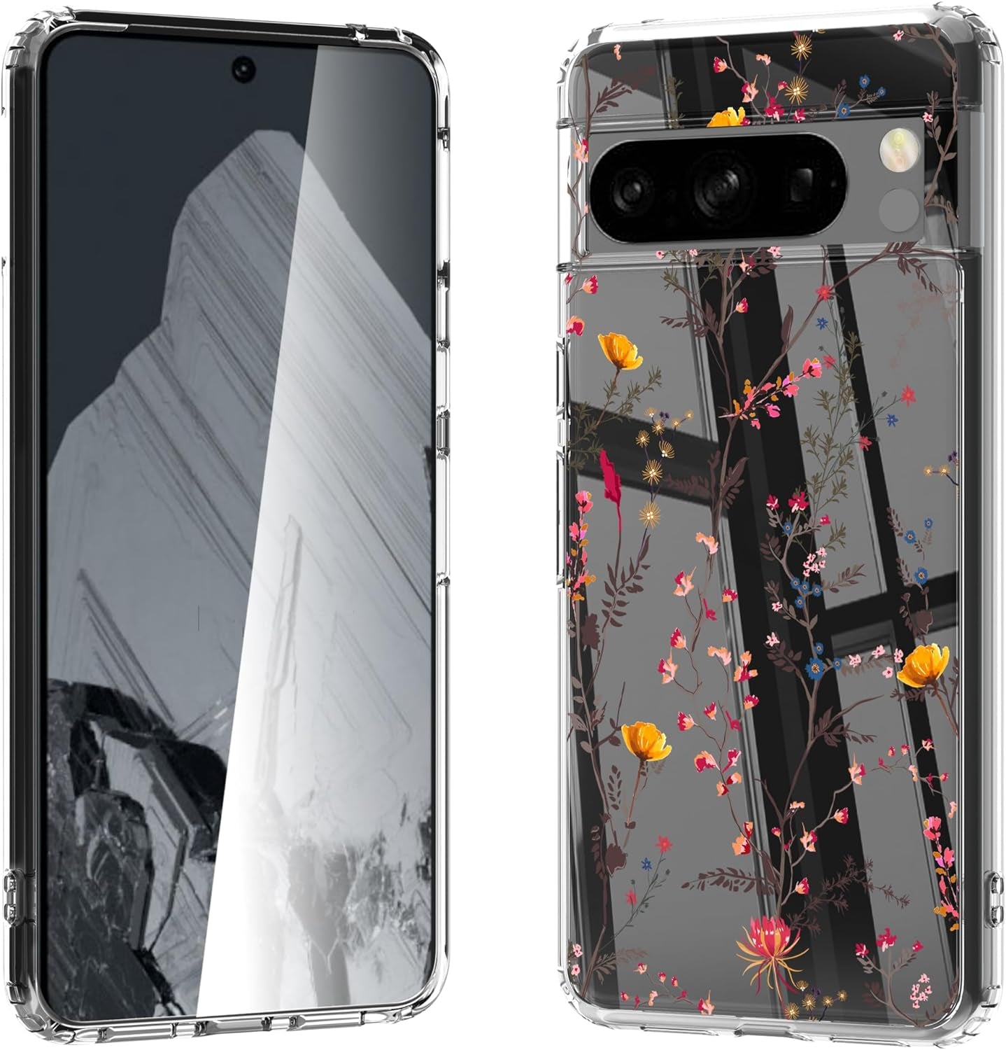 For Google Pixel 8 Clear Case with 3D Flower Printing Design, TPU+PC Slim Shock-Proof Protective Floral Cover for Women Girls, 6.2“ (Pic 5)  YIKECASE B-13 Google Pixel 8 Pro 
