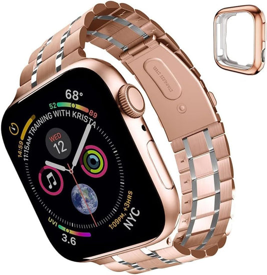 Compatible with Apple Watch Band 38Mm 40Mm 41Mm for Woman, Solid Stainless Steel Metal Wristband Replacement for Iwatch Series SE/7/6/5/4/3/2/1 (Rose Gold/Silver, 38Mm/40Mm/41Mm)
