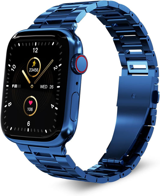 Finestone Metal Band for Apple Watch - Stainless Steel Apple Watch Band Compatible with Apple Watch 41Mm 40Mm 38Mm - Slim Hollow-Out Design Strap for Iwatch Series 9/8/7/6/5/4/3/2/1 SE Women Men Blue