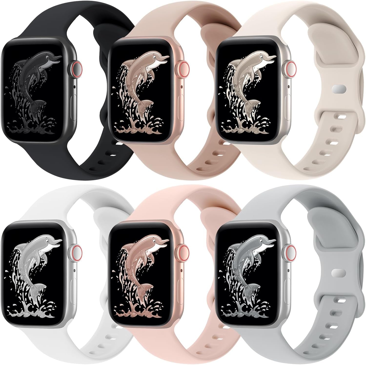 Acrbiutu 6 Pack Bands Compatible with Apple Watch 38Mm 40Mm 41Mm 42Mm 44Mm 45Mm 49Mm, Soft Replacement Silicone Sport Strap Wristbands for Iwatch Series Ultra/Ultra 2 9/8/7/6/5/4/3/2/1 SE Women Men