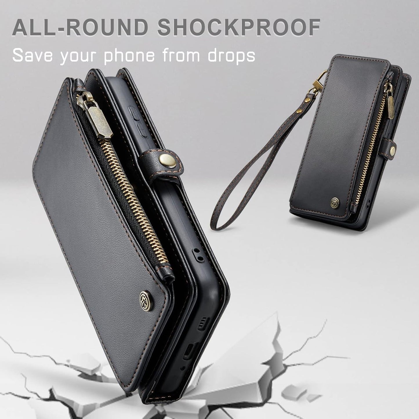 Defencase for Samsung Galaxy A53 5G Case, 【RFID Blocking】 for Samsung A53 5G Case Wallet for Women Men, PU Leather Magnetic Flip Strap Zipper Card Holder Wallet Phone Case for Galaxy A53 5G, Black