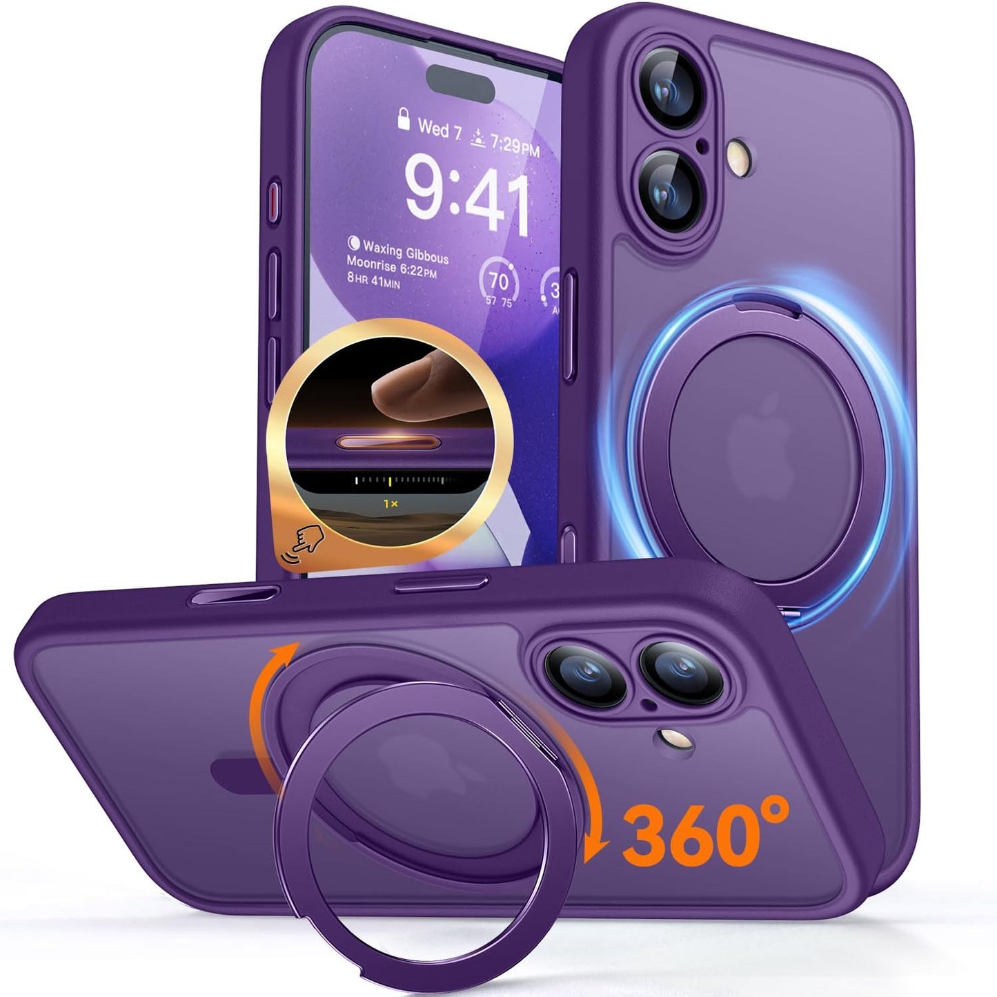 CANSHN 360° Spin Magnetic Stand for Iphone 17 Pro Max Case with Camera Control [Full Camera Protection] [Compatible with Magsafe] Translucent Matte Shockproof Protective Phone Cover 6.9" -Deep Purple
