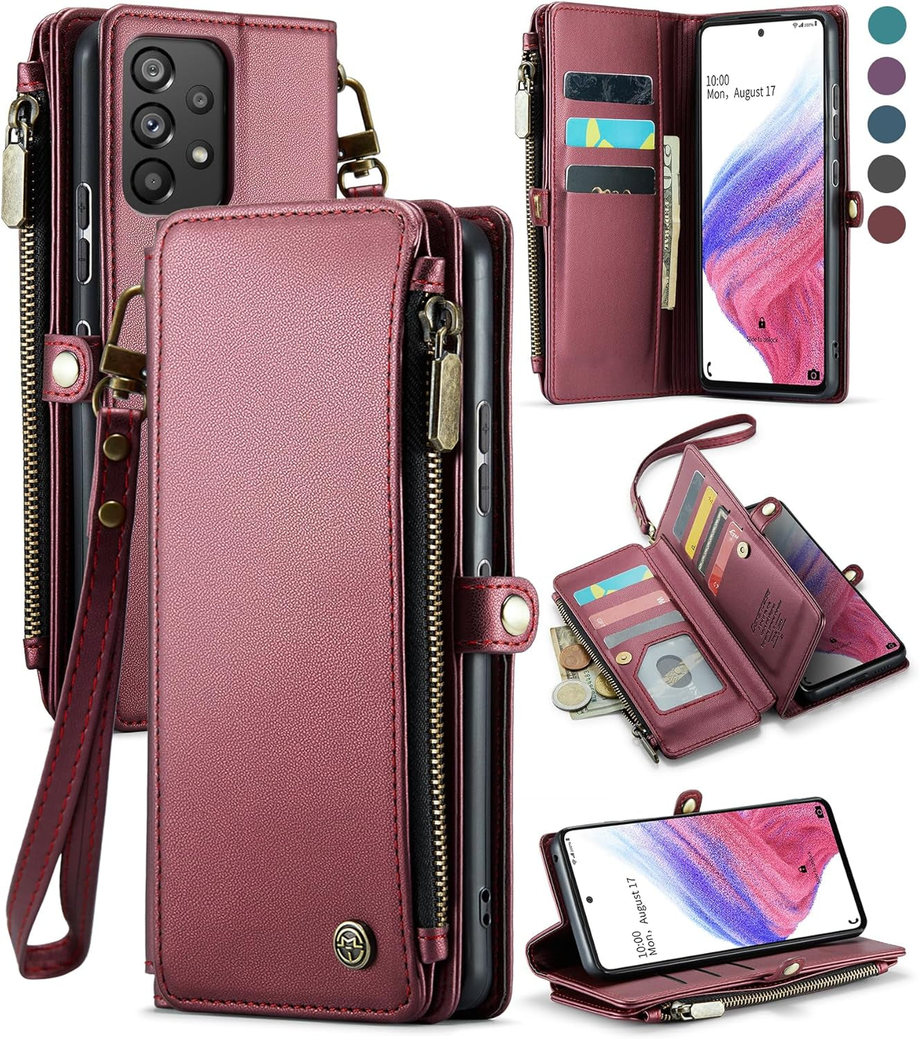 Defencase for Samsung Galaxy A53 5G Case, 【RFID Blocking】 for Samsung A53 5G Case Wallet for Women Men, PU Leather Magnetic Flip Strap Zipper Card Holder Wallet Phone Case for Galaxy A53 5G, Black