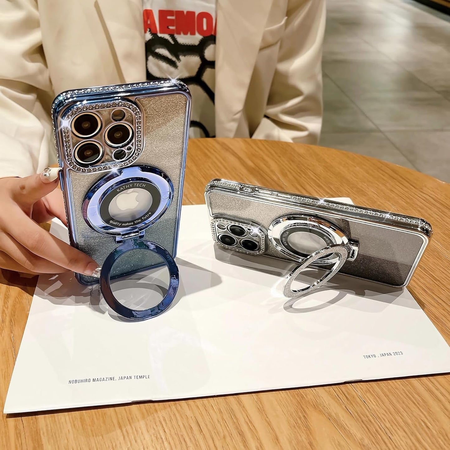 LXK Magnetic Stand for Iphone 15 Pro Max Case, [Compatible with Magsafe][Built-In Camera Lens Protector] Glitter Bling Card & Soft TPU Diamonds Bumper Protection Cover for Women Girls 6.7" (Pink)  Studyogt   