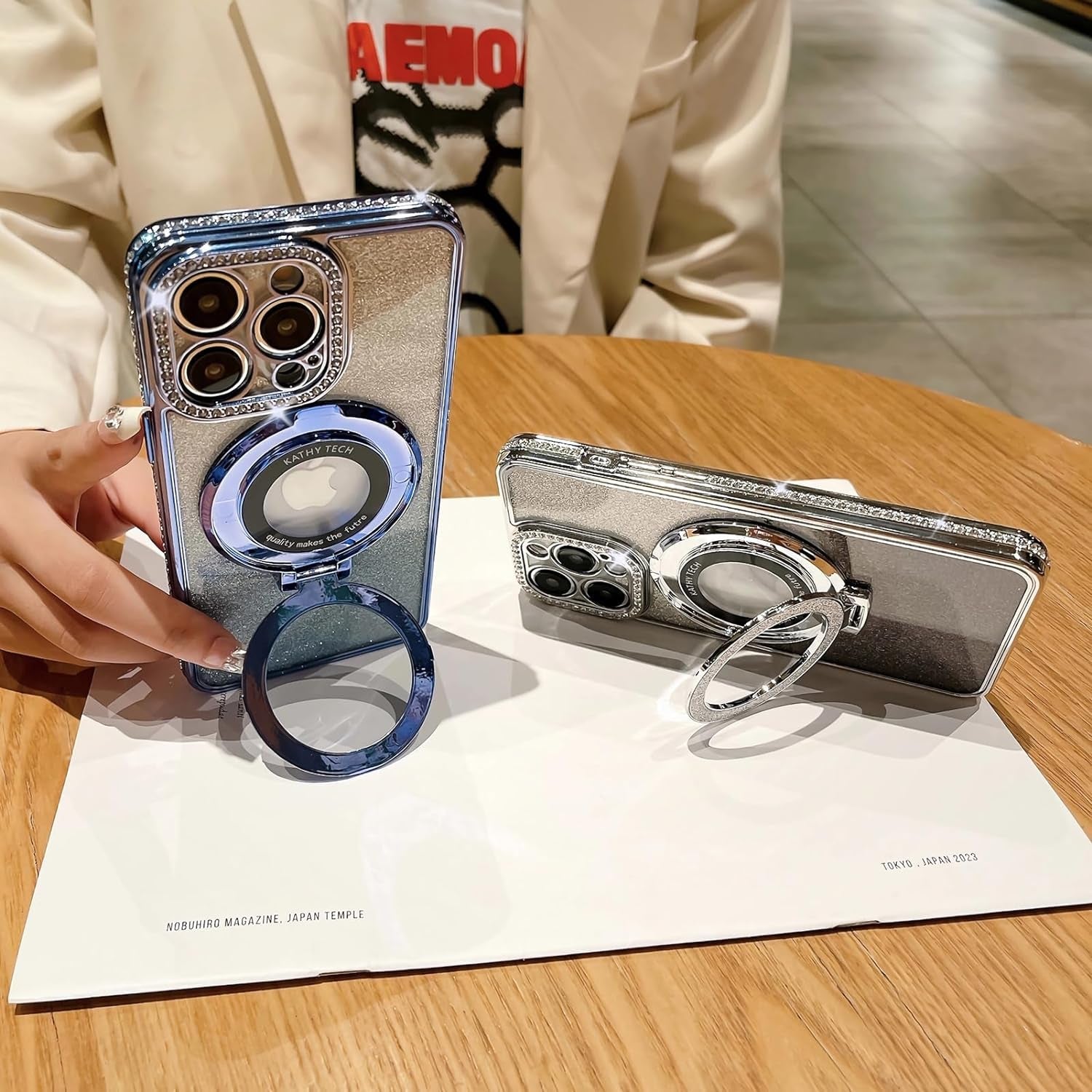 LXK Magnetic Stand for Iphone 15 Pro Max Case, [Compatible with Magsafe][Built-In Camera Lens Protector] Glitter Bling Card & Soft TPU Diamonds Bumper Protection Cover for Women Girls 6.7" (Pink)  Studyogt   