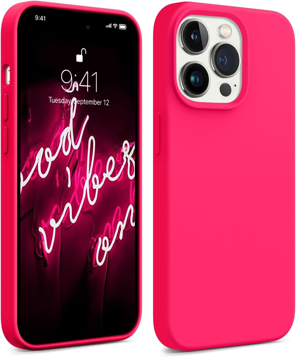 AOTESIER Compatible with Iphone 14 Pro Case, [Upgraded Liquid Silicone] [Soft Anti-Scratch Microfiber Lining] Shockproof Full Body Protective Phone Case for Iphone 14 Pro,6.1 Inch - Azure Blue  AOTESIER Hot Pink  