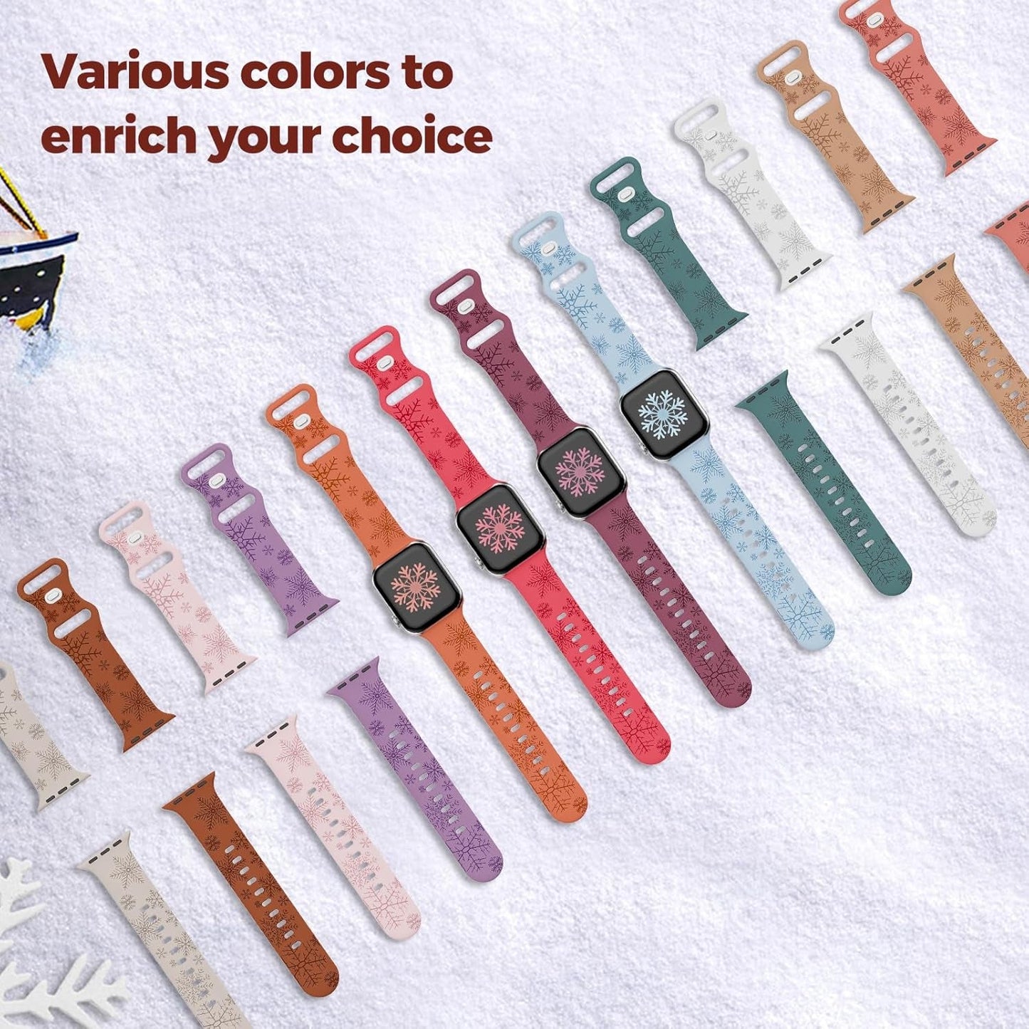 3 Pack Snowflake Engraved Bands Compatible with Apple Watch Bands Ultra 2/Ultra SE Series 9/8/7/6/5/4/3/2/1 38Mm 40Mm 41Mm 42Mm 44Mm 45Mm 49Mm Women Men