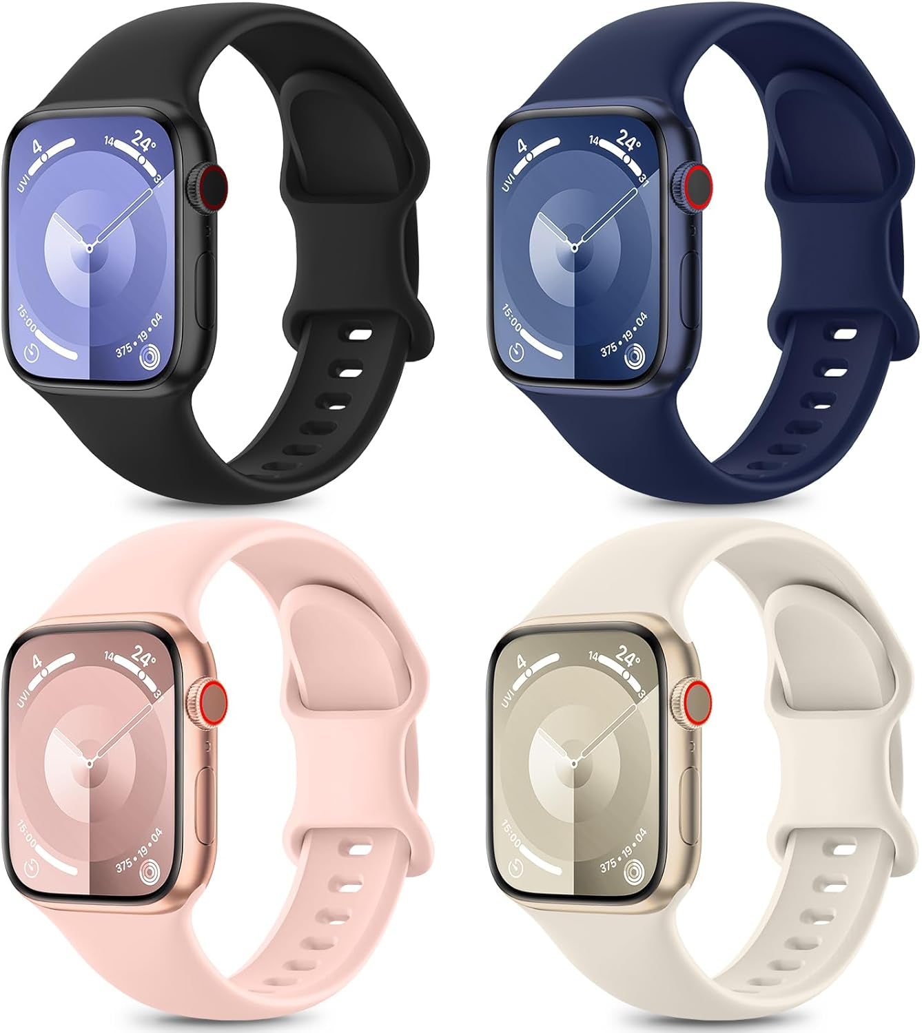 4 Pack Sport Bands Compatible with Apple Watch Bands Series 9, Watch Band for Women 38Mm 40Mm 41Mm 42Mm 44Mm 45Mm 49Mm,Soft Silicone Waterproof Strap for Iwatch Bands SE 8, 7, 6, 5, 4, 3, 2, 1