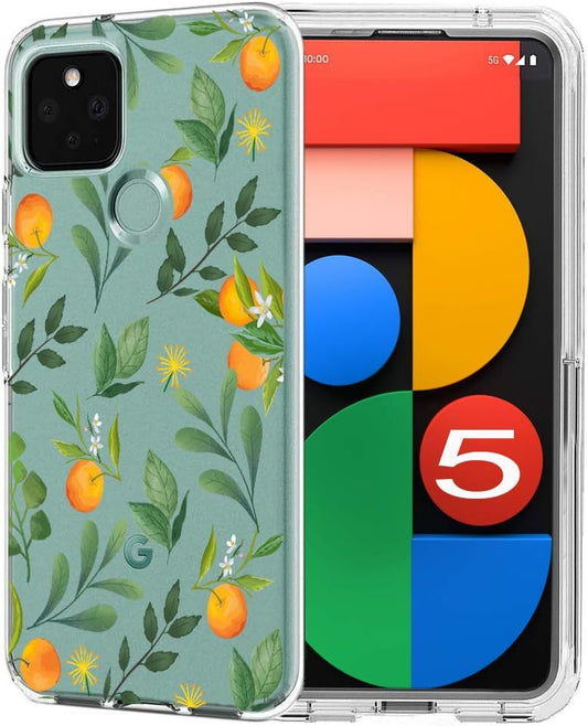 Unov Pixel 5 Case Clear with Design Soft TPU Shock Absorption Slim Embossed Pattern Protective Back Cover for Pixel 5 6 Inch (Citrus Flavors)  Unov Citrus Flavors Google Pixel 5 