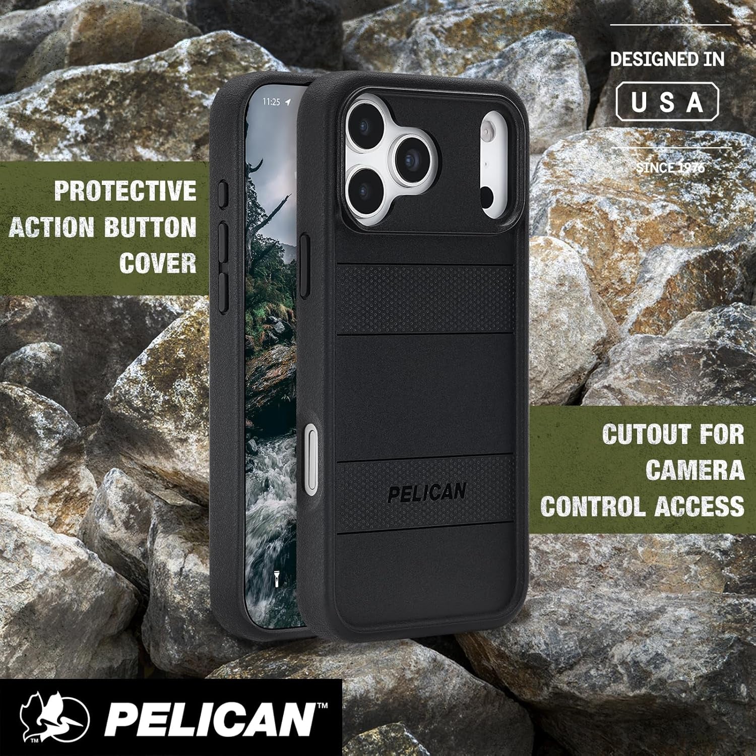 Pelican Protector Iphone 17 Pro Case [Compatible with Magsafe] Rugged Magnetic Phone Case with 16Ft Military-Grade Drop Protection - Heavy Duty Phone Cover for Iphone 17 Pro - Black