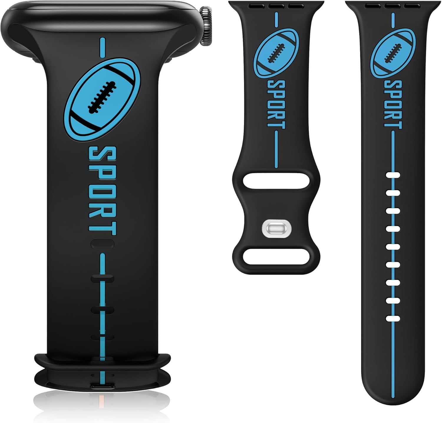 Designer Band for Apple Watch Band 38Mm 40Mm 41Mm 42Mm 44Mm 45Mm 49Mm Women Men,Silicone Waterproof Football Sport Strap for Iwatch Series 9 Ultra 8 7 6 5 4 3 2 1 SE Replacement Wristbands Grey Green