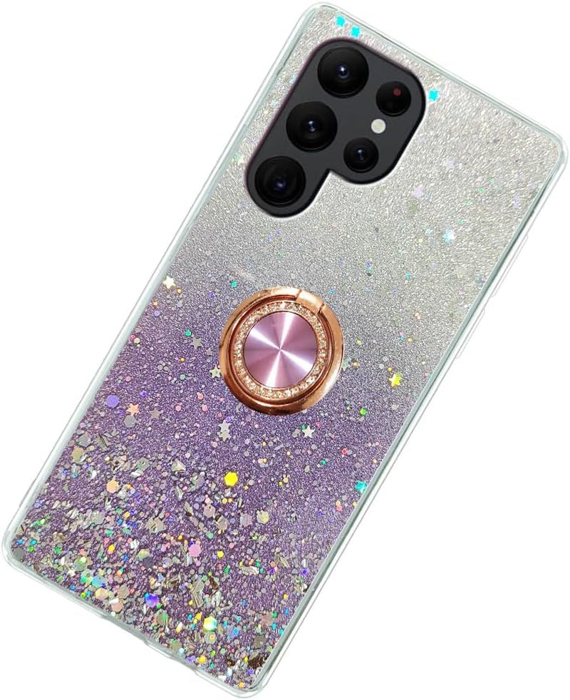 For Samsung Galaxy S22 Ultra Case Phone Case for Women Glitter Cute Luxury Soft Silicone Clear Cover with Stand Bumper Shockproof Full Body Protection Case (Purple, Samsung Galaxy S22 Ultra)
