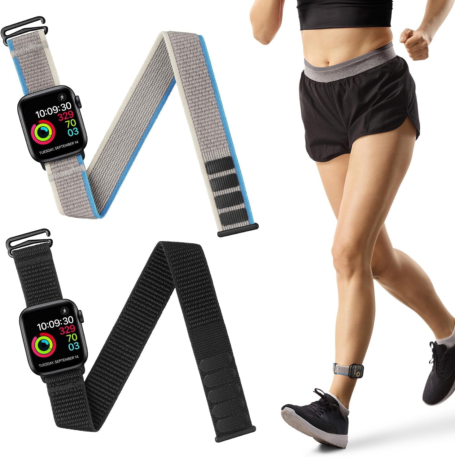 2 Pack Ankle Band Compatible with Apple Watch 49Mm 45Mm 44Mm 42Mm 41Mm 40Mm 38Mm, Lightweight and Breathable Nylon Armband for Women and Men, Sport Ankle Strap for Iwatch SE Ultra Series 9 8 7 6 5 4 3 2 1