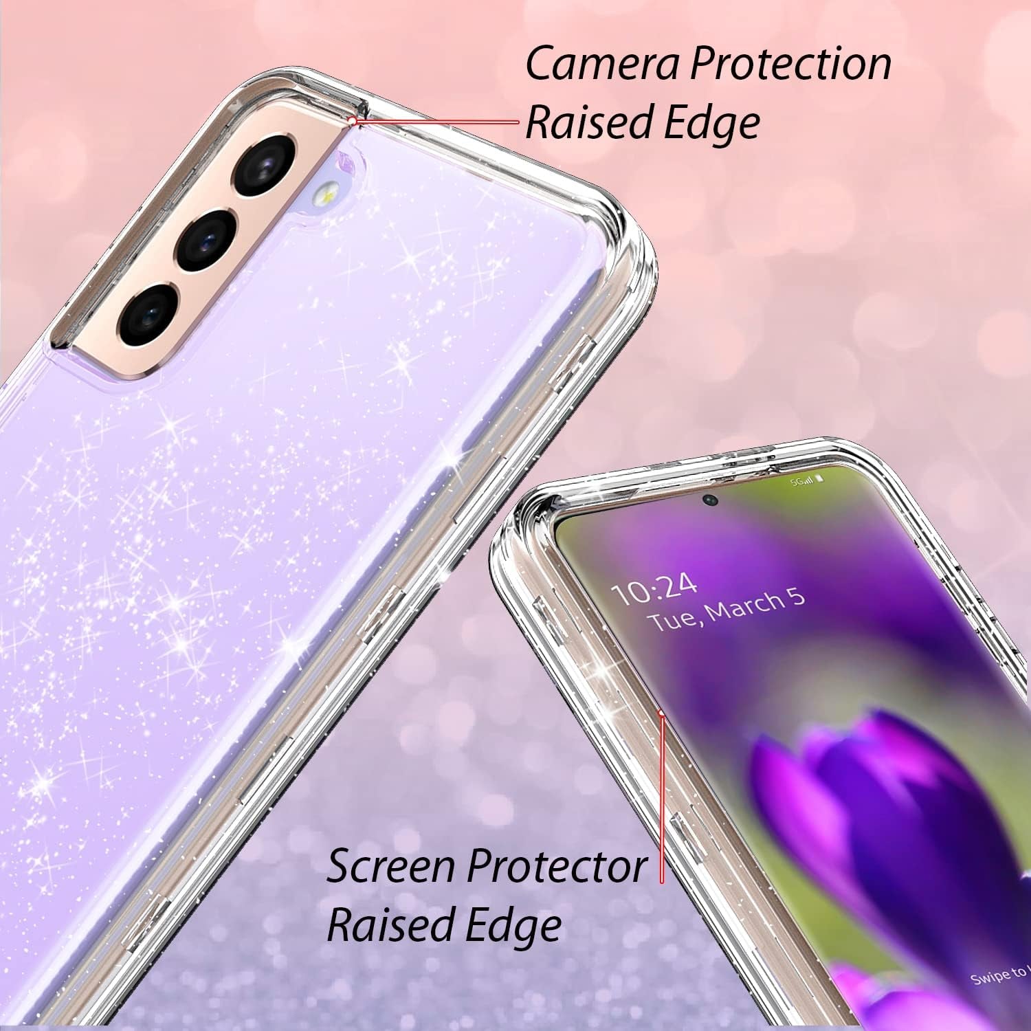 Coolwee Crystal Glitter Full Protective Case for Galaxy S22 plus - Heavy Duty Hybrid, Shockproof, Transparent, Bling Sparkle