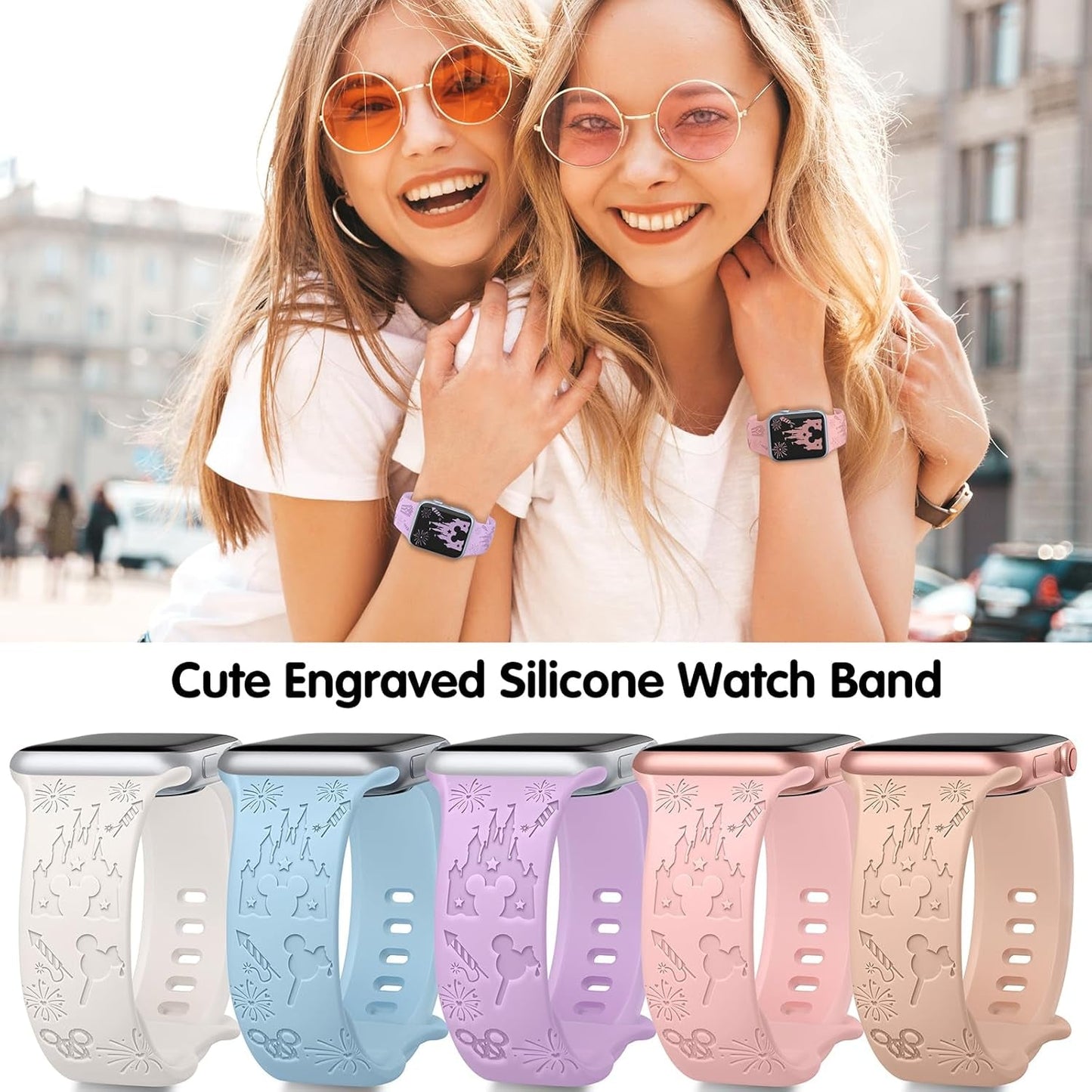 Cartoon Engraved Band Compatible with Apple Watch Bands 40Mm 38Mm 44Mm 45Mm 41Mm 42Mm 49Mm for Women, Soft Silicone Strap Cute Sport Wristband for Iwatch Series 9 8 7 6 5 Ultra 4 3 2 1 SE Ultra2