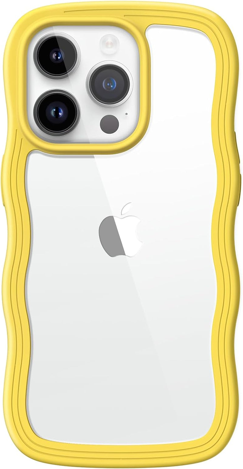Jetech Cute Case for Iphone 14 Pro 6.1-Inch, Wave Frame Curly Shape Shockproof Phone Cover for Women and Girls, Clear Hard PC Back (Red)  JETech Yellow  