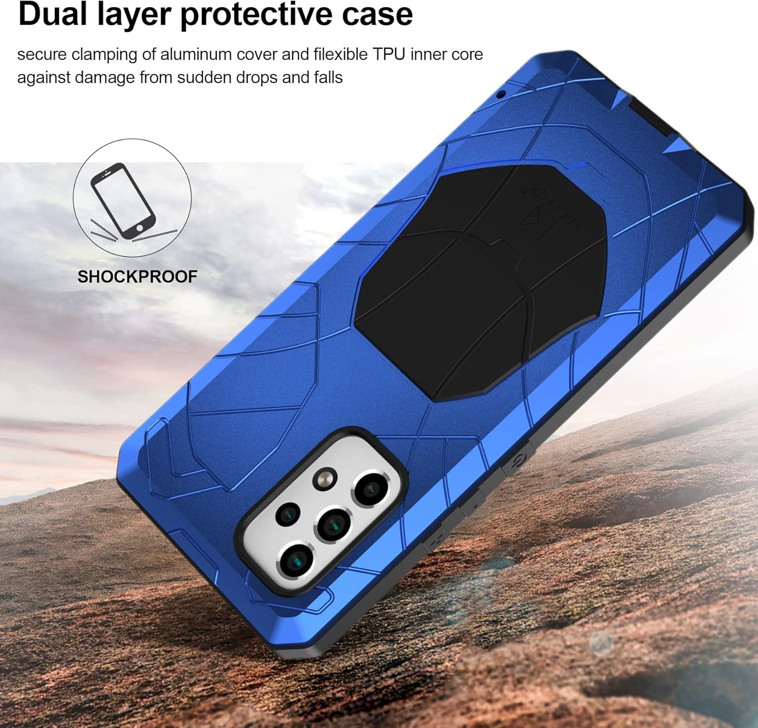 For Galaxy A53 5G Metal Case,A53 5G Heavy Duty Protective Case,Hard Cover Armor Silicone Rugged Bumper Shockproof Defender Rubber for Samsung Galaxy A53 5G 2022 (Blue)