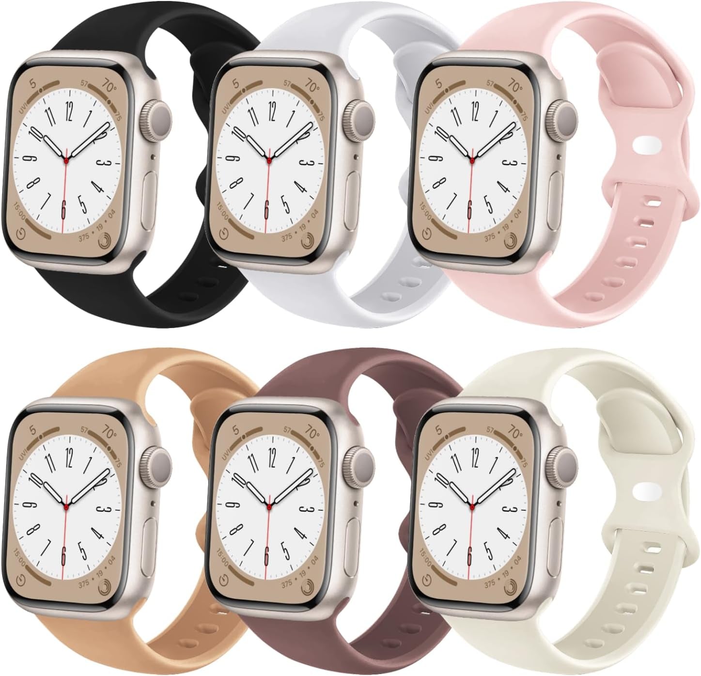 6 Pack Sport Bands Compatible with Apple Watch Band 38Mm 40Mm 41Mm 42Mm 44Mm 45Mm 49Mm,Soft Silicone Waterproof Strap for Iwatch Ultra2 Series 9 Ultra 8 7 6 5 4 3 2 1 SE Women Men