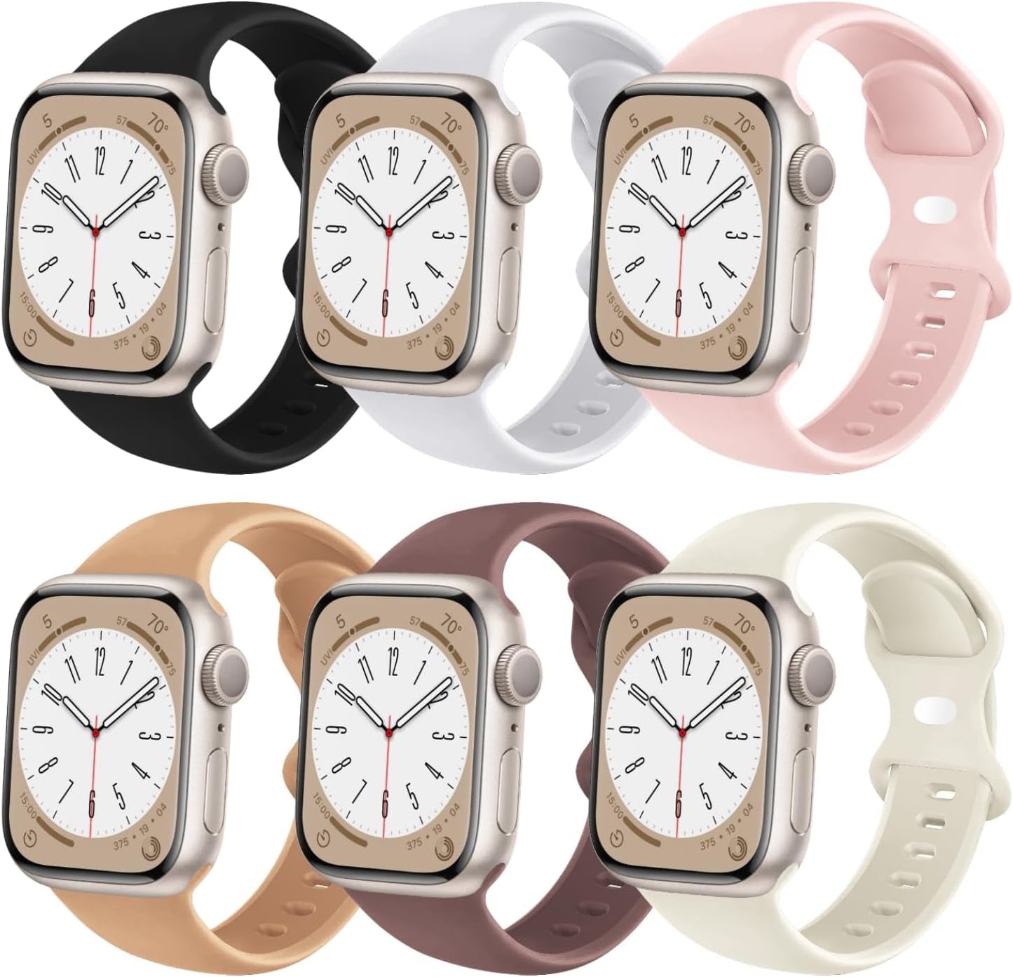 6 Pack Sport Bands Compatible with Apple Watch Band 38Mm 40Mm 41Mm 42Mm 44Mm 45Mm 49Mm,Soft Silicone Waterproof Strap for Iwatch Ultra2 Series 9 Ultra 8 7 6 5 4 3 2 1 SE Women Men