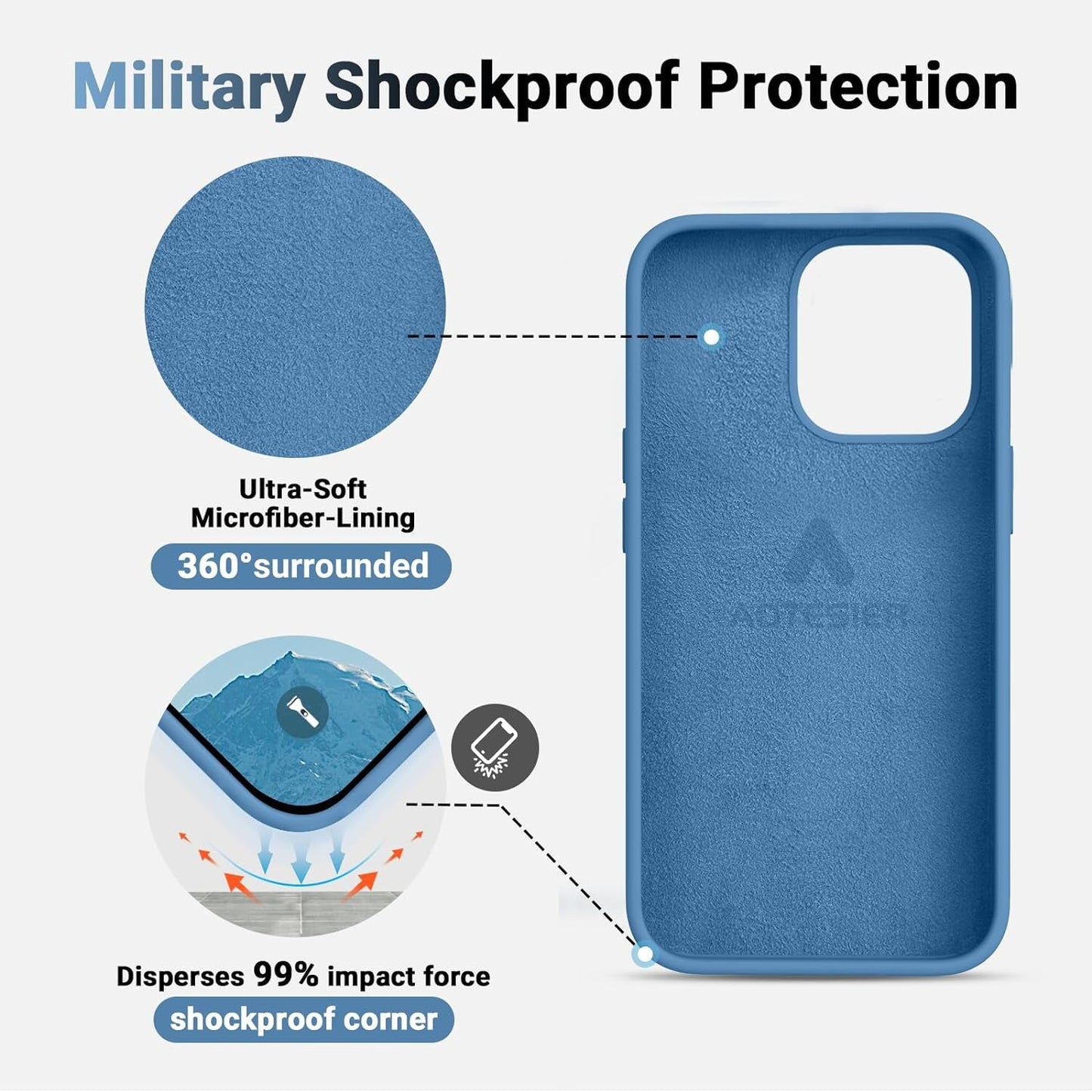 AOTESIER Compatible with Iphone 14 Pro Case, [Upgraded Liquid Silicone] [Soft Anti-Scratch Microfiber Lining] Shockproof Full Body Protective Phone Case for Iphone 14 Pro,6.1 Inch - Azure Blue  AOTESIER   