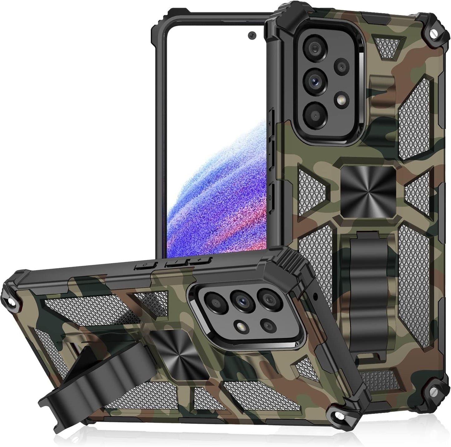 Ccsmall Camouflage Case for Samsung Galaxy A53 5G, Heavy Duty Shockproof Protection Military Grade [Built-In Magnetic Kickstand] Army Camo Phone Cover Case for Samsung Galaxy A53 5G MC Mint Green