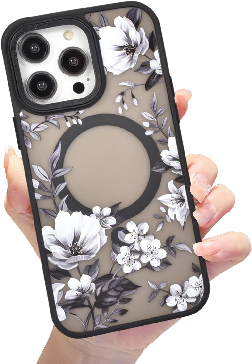 Eiyikof Compatible with Iphone 15 Pro Magnetic Matte Translucent Case [Luxury Shockproof Magsafe Case] [Cute Flower Pattern Hard Back Cover] Iphone 15 Pro Case for Women Girls-Purple Floral  Eiyikof Black Iphone 12 Pro Max 