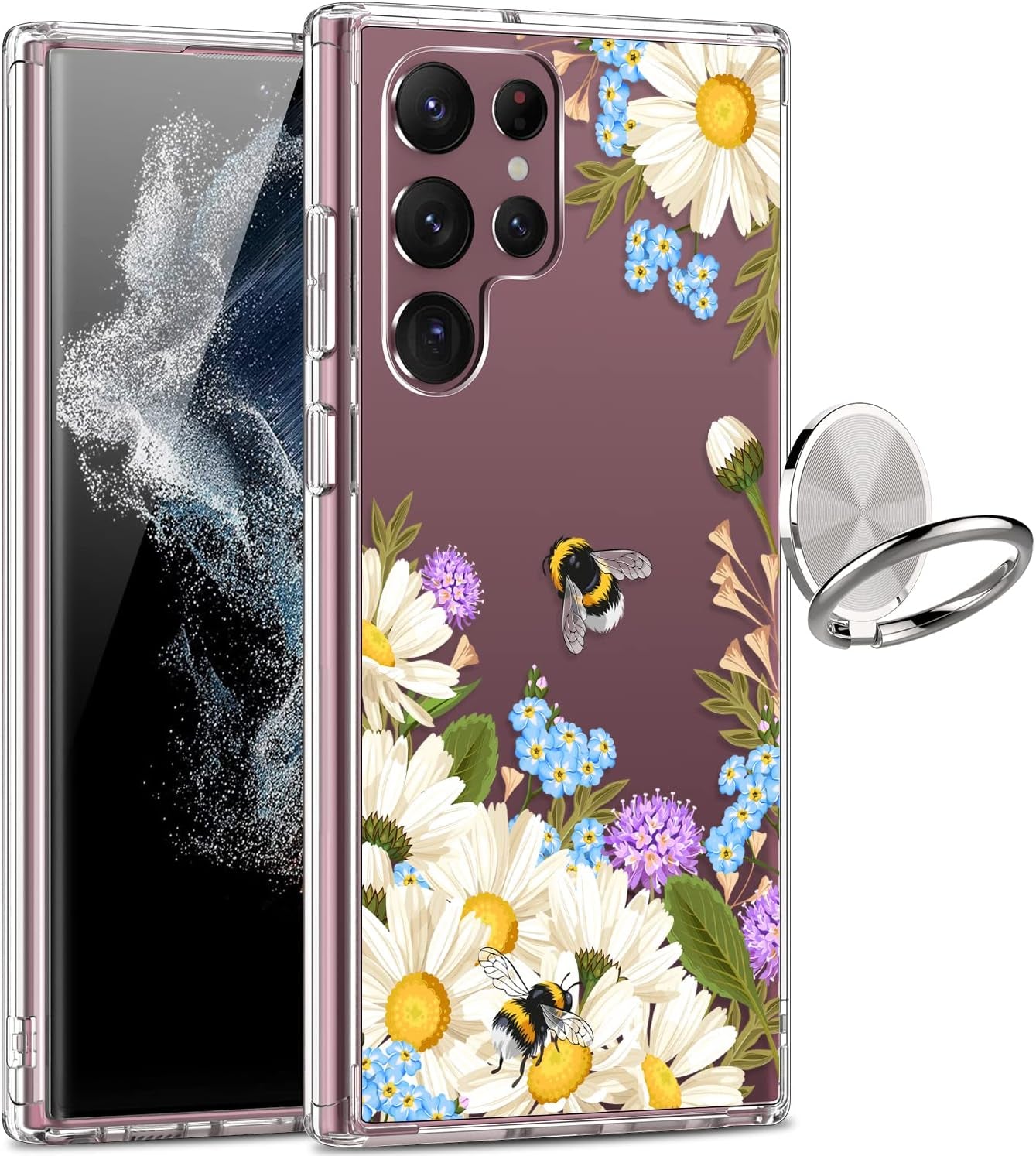 Giika for Galaxy S22 Ultra Case, Clear Girls Women Heavy Duty Shockproof Protective Hard Phone Cover Case for Samsung Galaxy S22 Ultra, Blue Flowers