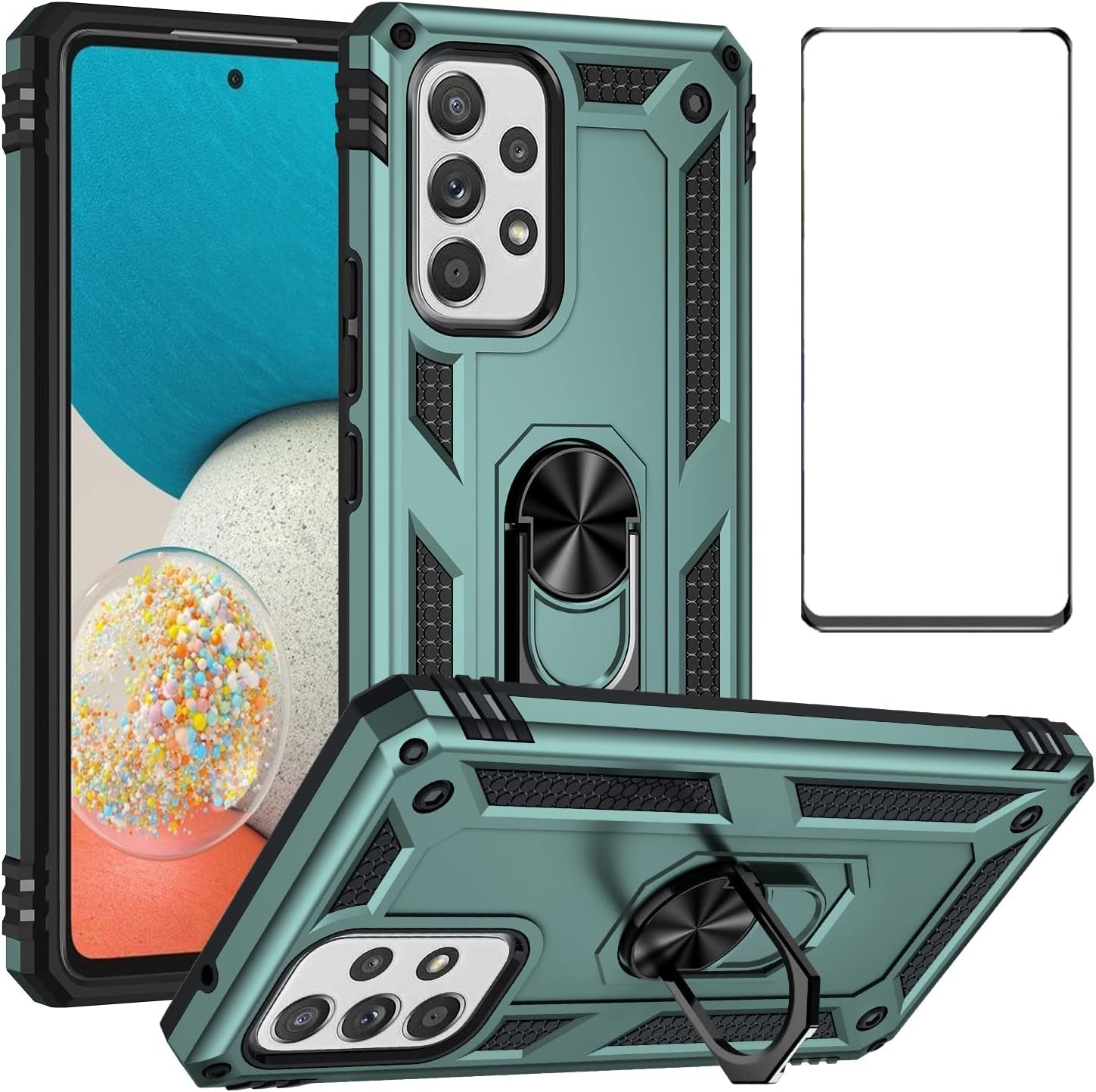 For Samsung A53 5G Case with Screen Protector,Galaxy A53 5G Phone Case,360 Degree Rotation Ring Kickstand Military-Grade Shockproof with Magnetic Car Mount Cover for Samsung Galaxy A53 5G (Red)