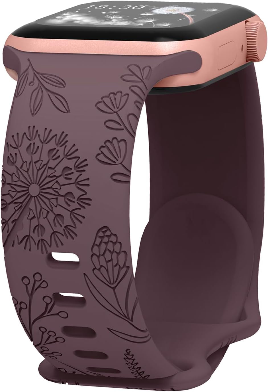 Floral Engraved Sport Bands Compatible with Apple Watch Band 40Mm 41Mm 38Mm 42Mm 44Mm 45Mm 49Mm, Soft Silicone Embossed Cute Wildflowers Sport Laser Strap for Iwatch Series 9 8 7 6 5 4 3 2 1 SE Ultra 2 Ultra Women Men
