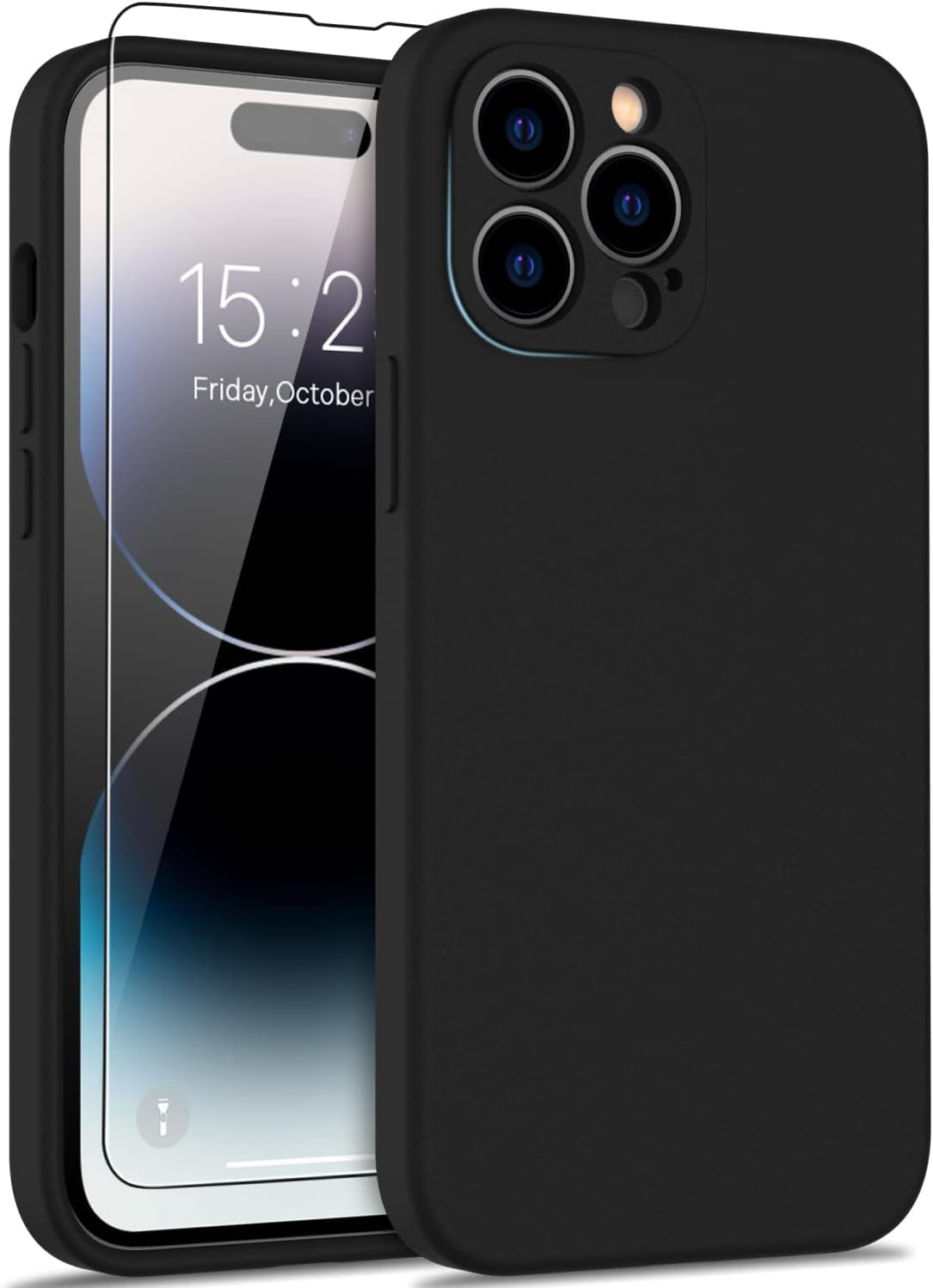 DEENAKIN Compatible with Iphone 14 Pro Max Case with Screen Protector,Enhanced Camera Cover,16Ft Drop Tested Soft Silicone Gel Rubber,Slim Protective Phone Case 6.7" Light Brown  DEENAKIN Black  