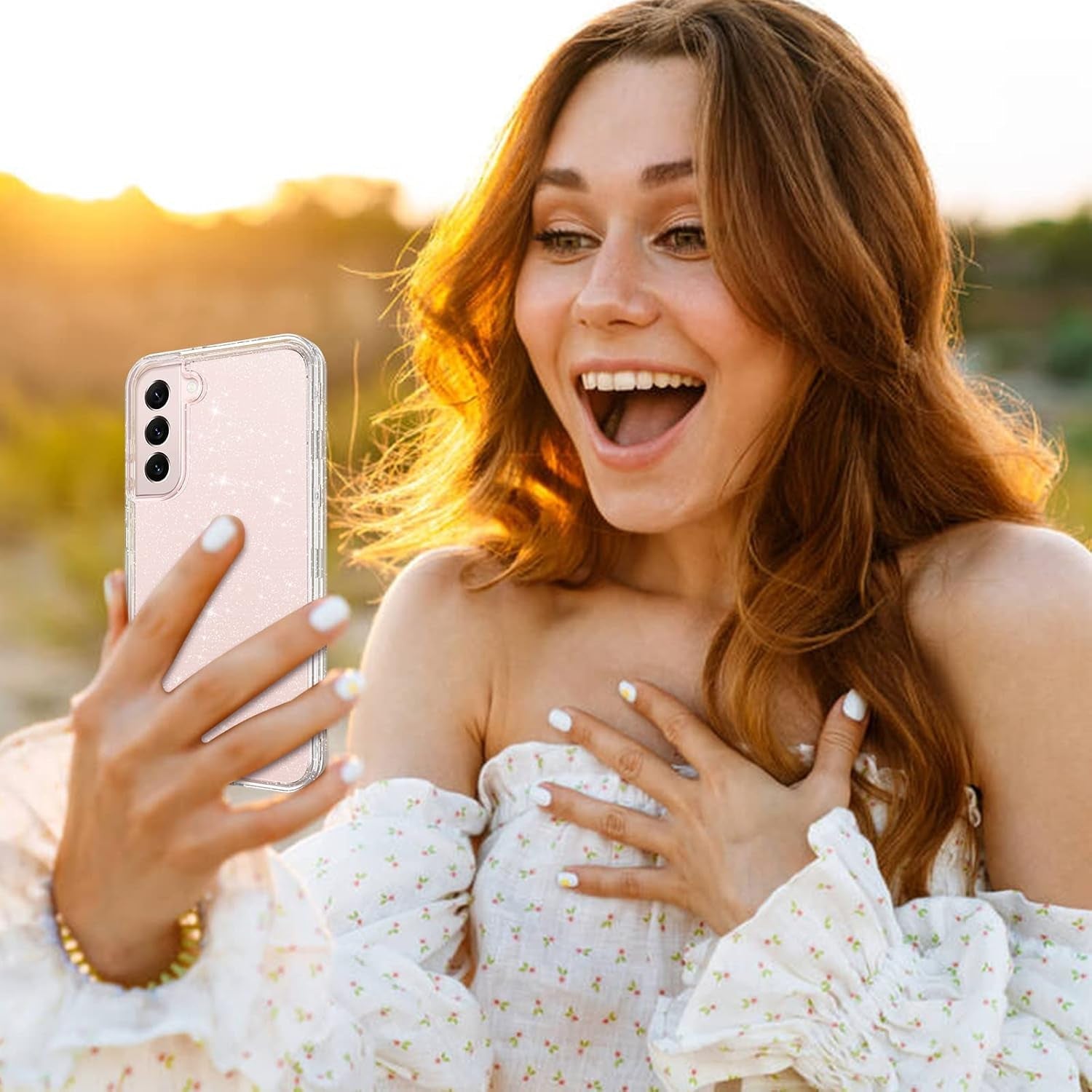 DUEDUE for Samsung Galaxy S22 6.1" 5G Case Glitter Full Body Protective 3 in 1 Heavy Duty Hybrid Hard PC Rugged Shockproof Women Girls Transparent Bling Sparkle Cover Phone Case for Samsung S22, Clear