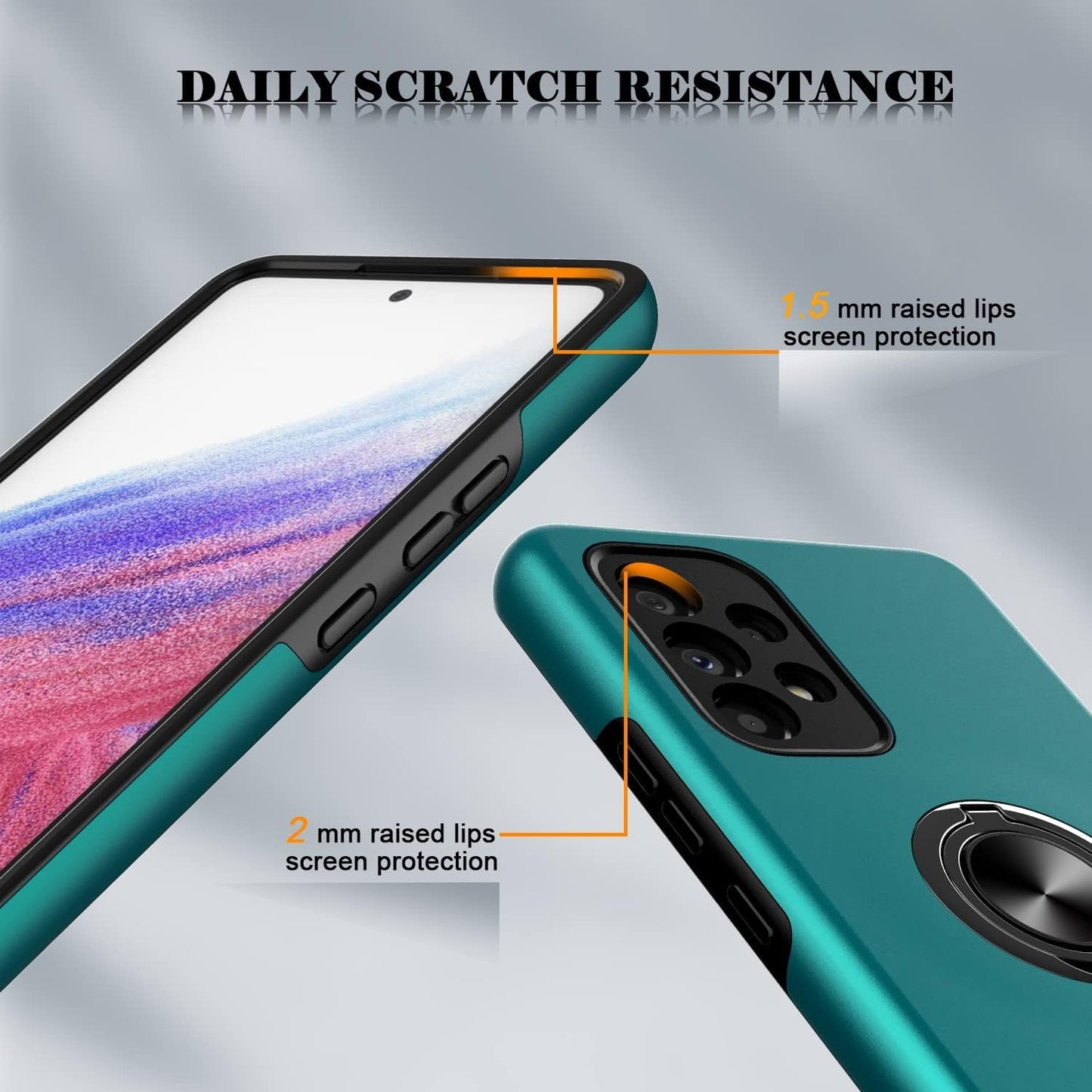 For Samsung Galaxy A53 5G Phone Case with TPU Screen Protector, Ring Holder Kickstand Drop Proof Protective Slim Hard Dual Layer Stand Non-Slip Tough Cover Cell Phone Case (Green)