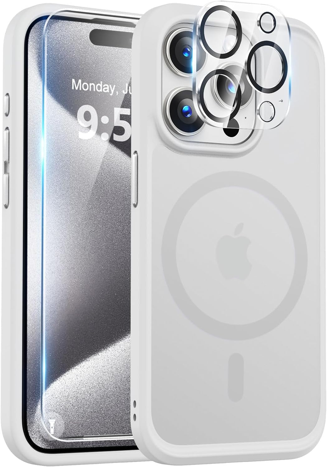 Bosskiss Ultra Strong Magnetic for Iphone 15 Pro Case, [Compatible with Magsafe] [Glass Screen + Camera Protector] Slim Translucent Matte Shockproof Case for Iphone 15 Pro Case 6.1 Inch, Black  BossKiss   