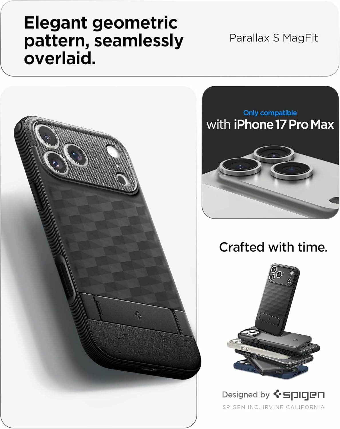 Spigen for Iphone 17 Pro Max Case, Parallax S Magfit [TPU Covered Camera Control] [Kickstand] [Compatible with Magsafe] - Matte Black