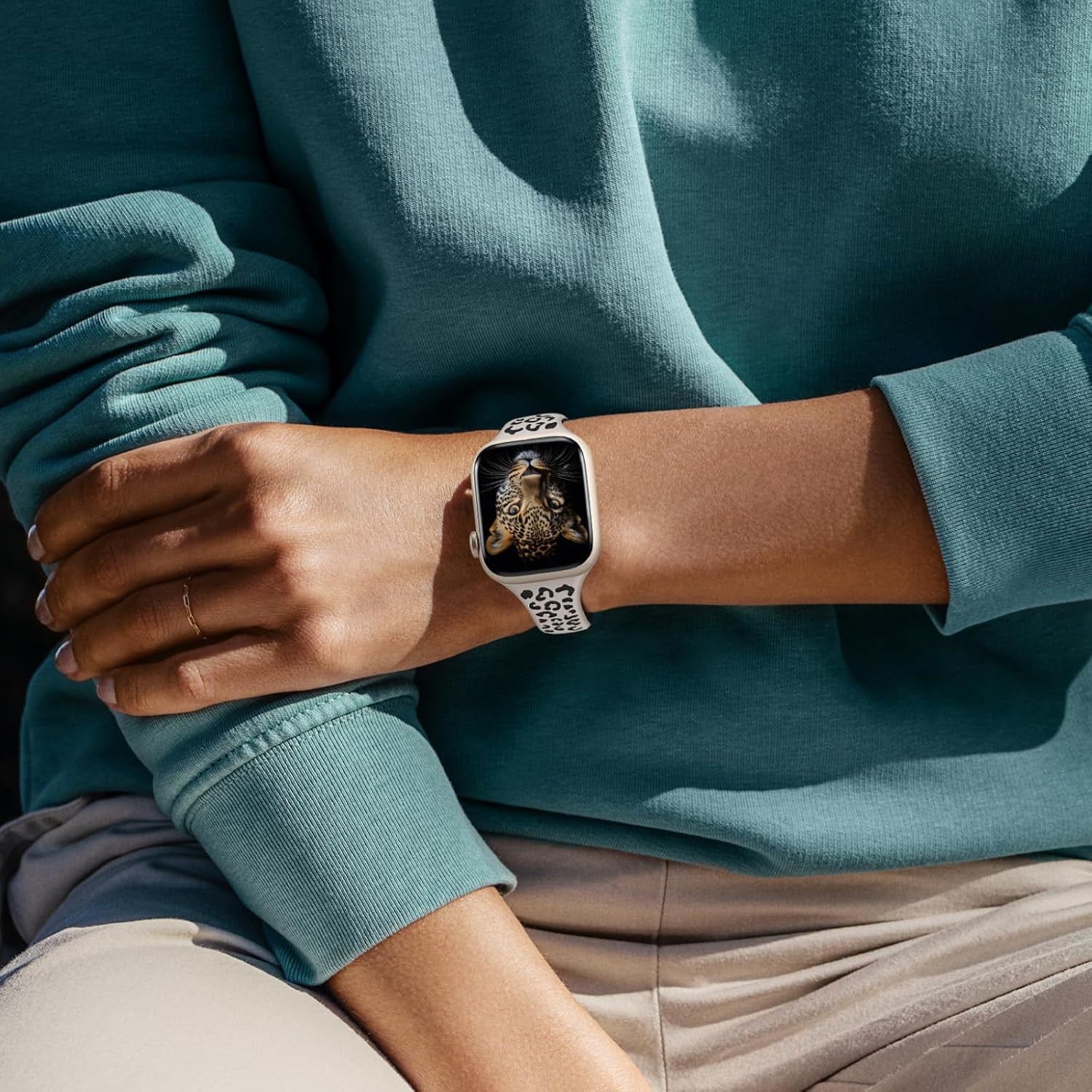 4 Pack Slim Leopard Engraved Bands Compatible for Apple Watch Bands 41Mm 40Mm 38Mm 45Mm 44Mm 42Mm 49Mm Women, Thin Soft Silicone Cheetah Sport Strap for Iwatch Bands Series 9 8 7 6 5 4 3 2 1 Ultra SE