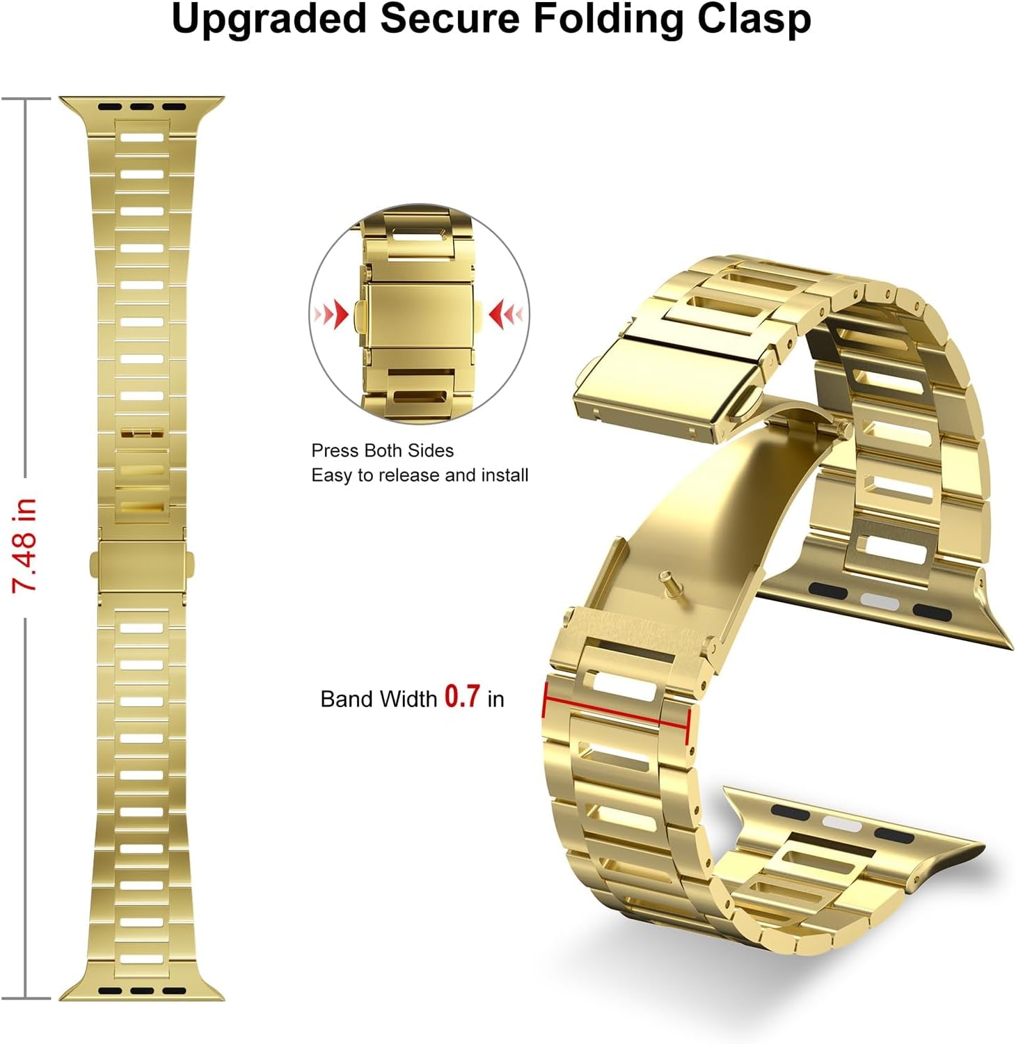 Finestone Metal Band for Apple Watch - Stainless Steel Apple Watch Band Compatible with Apple Watch 41Mm 40Mm 38Mm - Slim Hollow-Out Design Strap for Iwatch Series 9/8/7/6/5/4/3/2/1 SE Women Men Gold