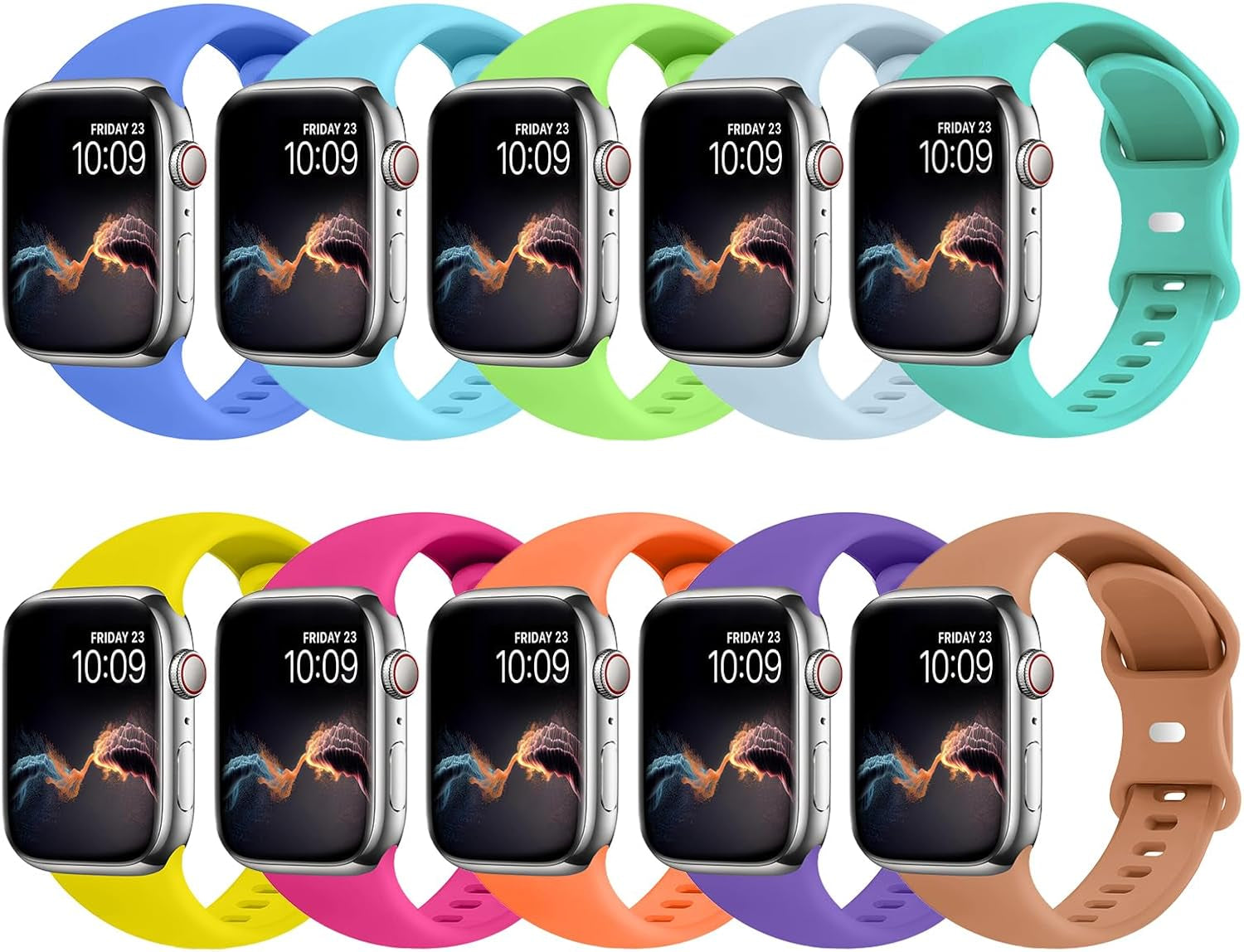 Andrea 10 Pack Sport Bands Compatible with Apple Watch Series 9 8 7 6 5 4 3 2 1 SE Ultra, 38Mm 40Mm 41Mm 42Mm 44Mm 45Mm 49Mm Iwatch Bands for Women Men, Soft Strap Waterproof Silicone Wristbands