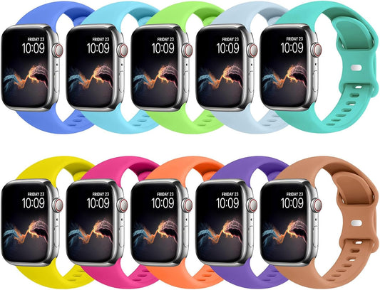 Andrea 10 Pack Sport Bands Compatible with Apple Watch Series 9 8 7 6 5 4 3 2 1 SE Ultra, 38Mm 40Mm 41Mm 42Mm 44Mm 45Mm 49Mm Iwatch Bands for Women Men, Soft Strap Waterproof Silicone Wristbands