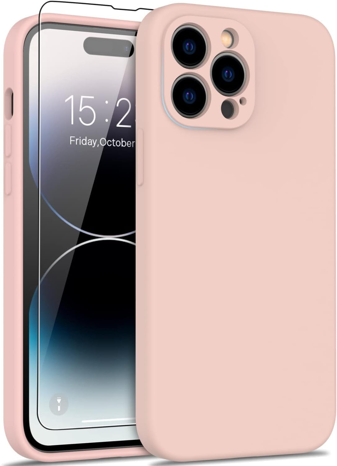 DEENAKIN Compatible with Iphone 14 Pro Max Case with Screen Protector,Enhanced Camera Cover,16Ft Drop Tested Soft Silicone Gel Rubber,Slim Protective Phone Case 6.7" Light Brown  DEENAKIN Baby Pink  