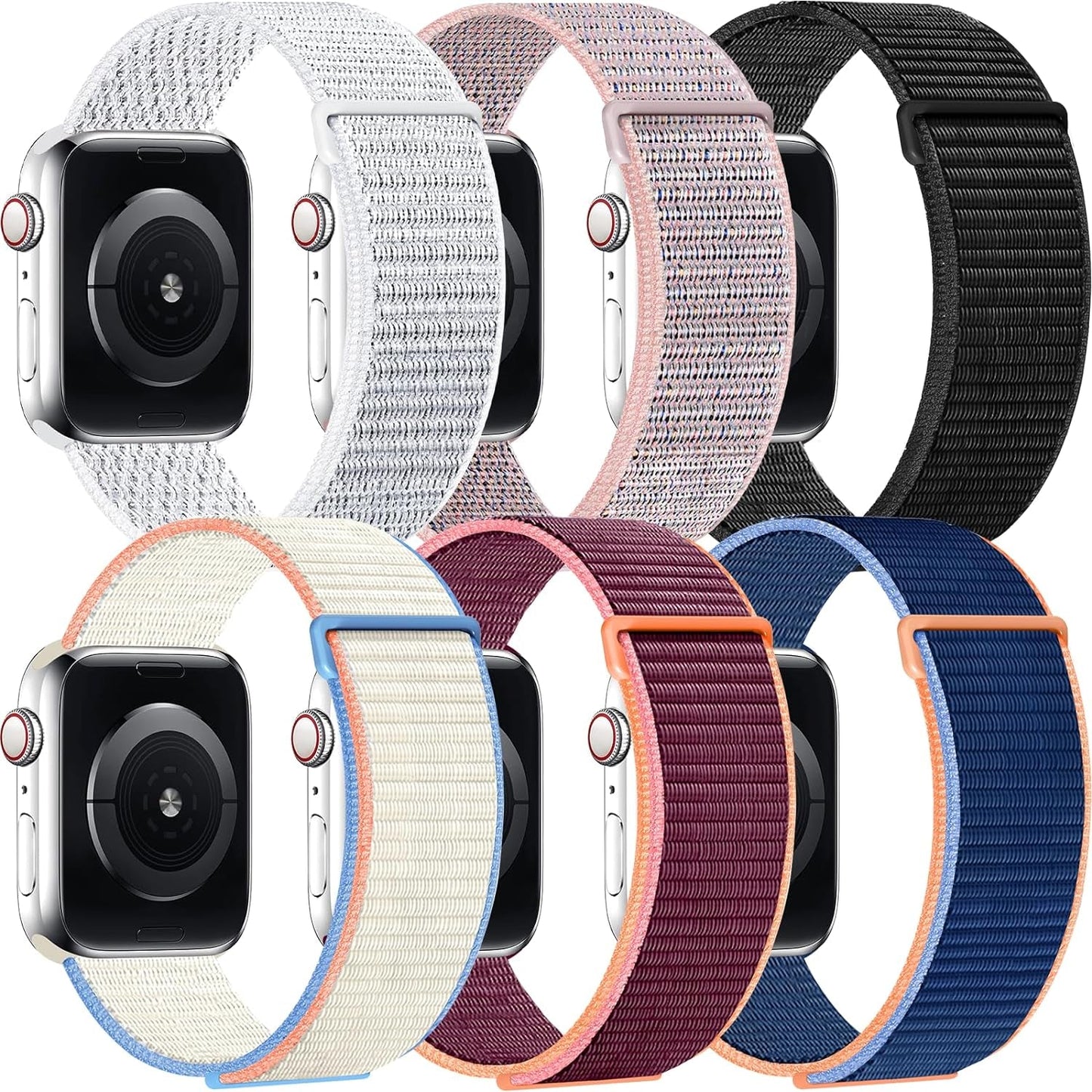 6 Packs Nylon Band Compatible with Apple Watch Band 38Mm 40Mm 41Mm for Women Men, Adjustable Sport Stretchy Braided Solo Loop Strap for Iwatch Series Ultra/Se/9/8/7/6/5/4/3/2/1