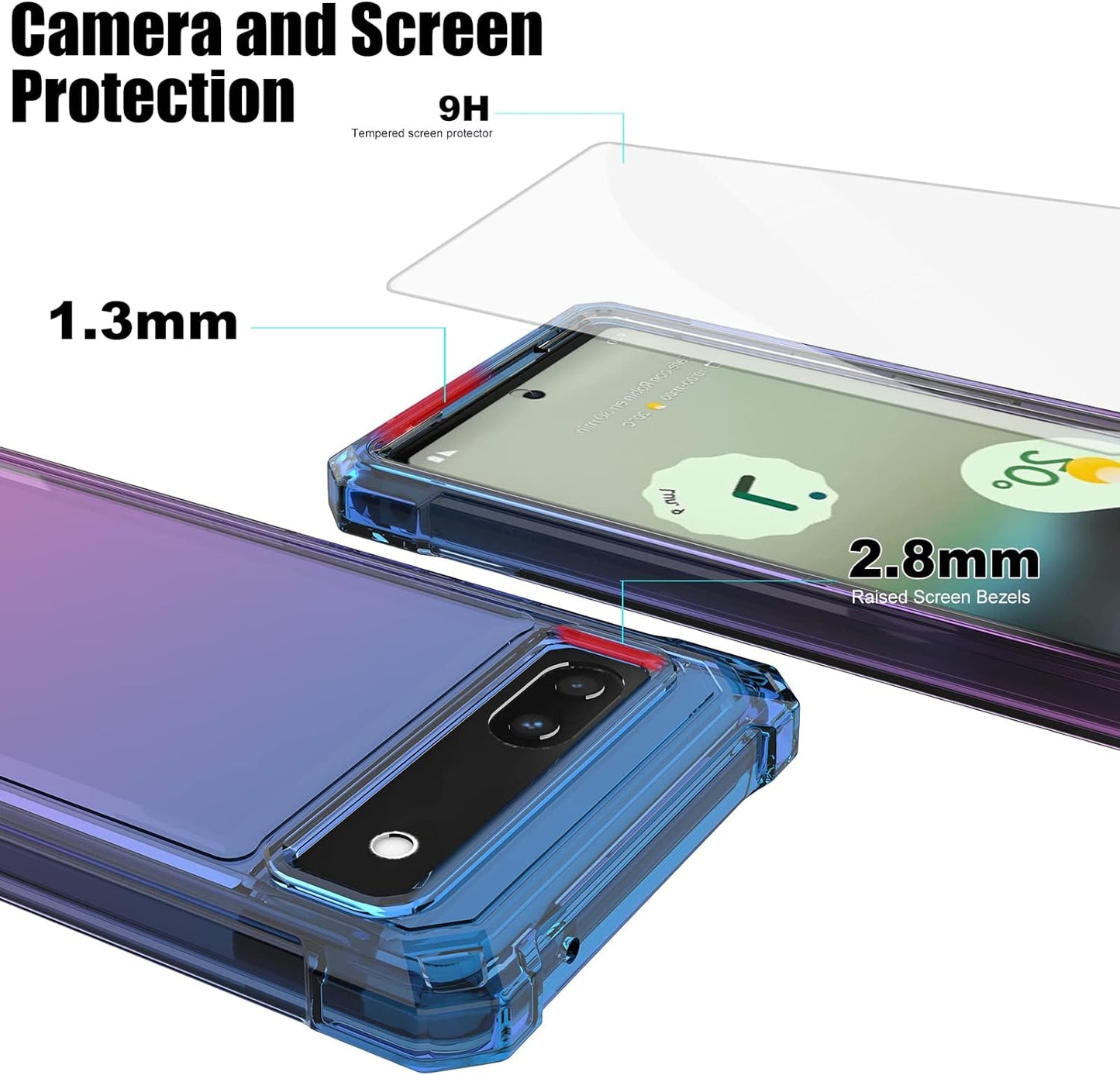 Ailiber Case for Pixel 6A, Google Pixel 6A Phone Case with Screen Protector, 2 Layer Structure Protection, Shockproof Corner TPU Bumper, Heavy Duty Rugged Silicone Phone Cover for Pixel 6A-Blue Pink  Ailiber   