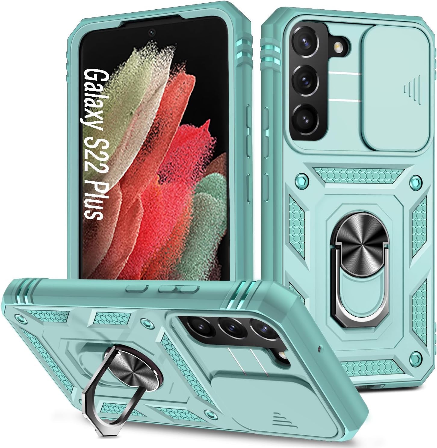 Case for Galaxy S22 Ultra, Shockproof Impact Resistant with Slide Lens Protective Cover Case for Samsung Galaxy S22 Ultra 4G/5G 6.8" (Green)