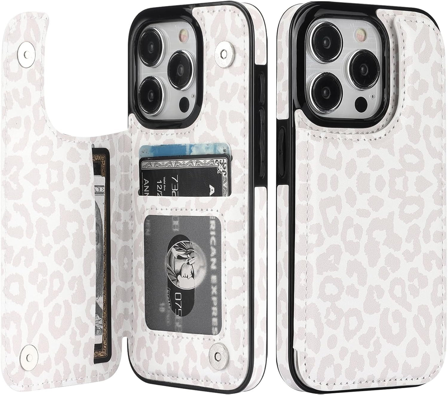 HAOPINSH for Iphone 15 Pro Wallet Case with Card Holder, Blooming Sunflowers Pattern Back Flip Folio PU Leather Kickstand Card Slots Case for Women Girls, Double Magnetic Clasp Cover 6.1"  HAOPINSH White Leopard  