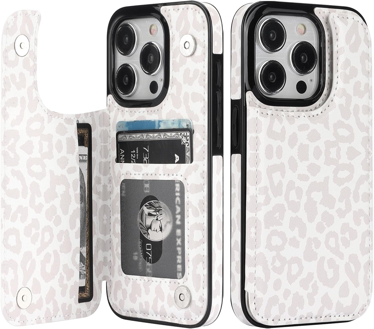 HAOPINSH for Iphone 15 Pro Wallet Case with Card Holder, Blooming Sunflowers Pattern Back Flip Folio PU Leather Kickstand Card Slots Case for Women Girls, Double Magnetic Clasp Cover 6.1"  HAOPINSH White Leopard  