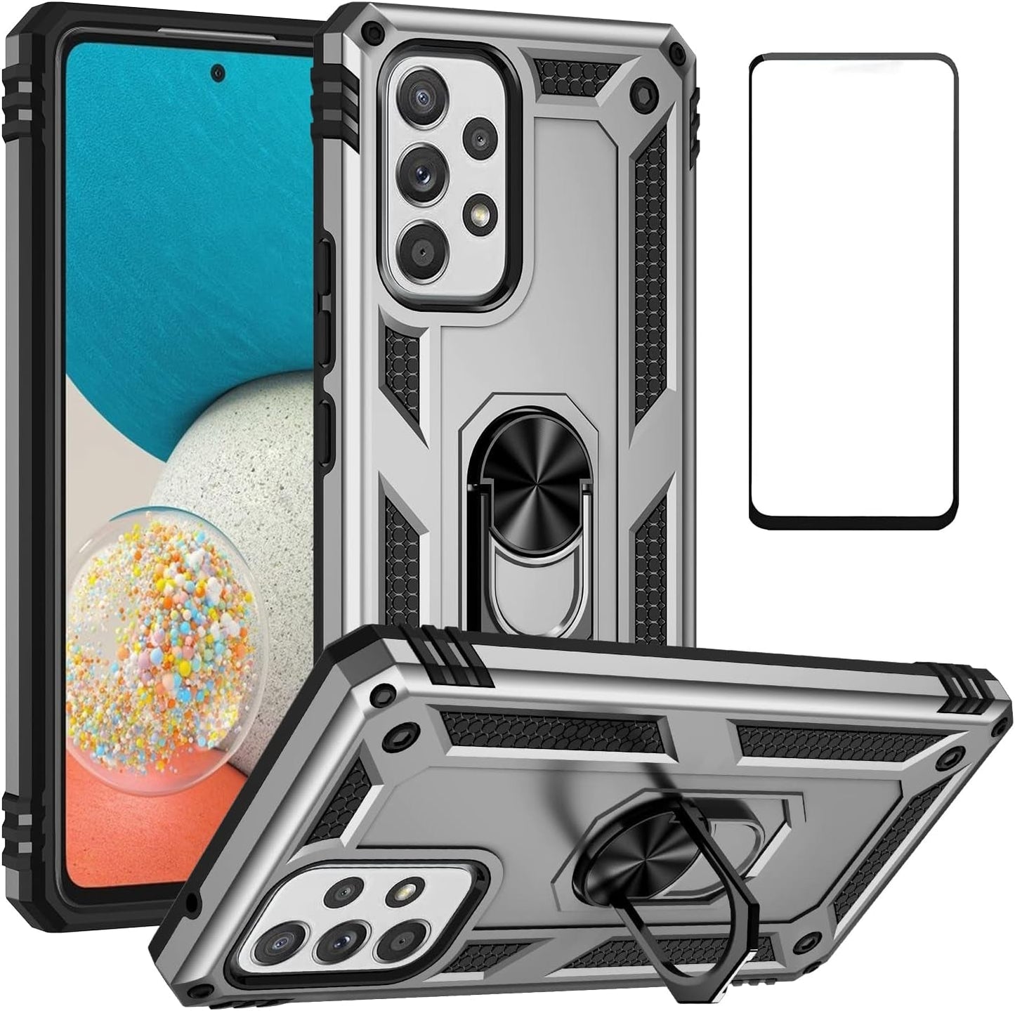 For Samsung Galaxy A53 5G Case with Screen Protector,Ring Kickstand Heavy Duty Protection Dual Layer Military Grade Drop Proof Protective Cover Hard Shell Phone Case for Samsung A53 5G (Green)