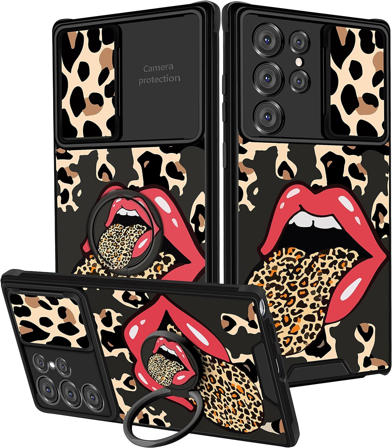 Goocrux (2In1 for Samsung Galaxy S22 Ultra Case Flower Floral for Women Girls Girly Pretty Cute Phone Cover with Slide Camera Cover+Ring Holder Fashion Pattern Unique Design Cases for S22 Ultra 6.8''