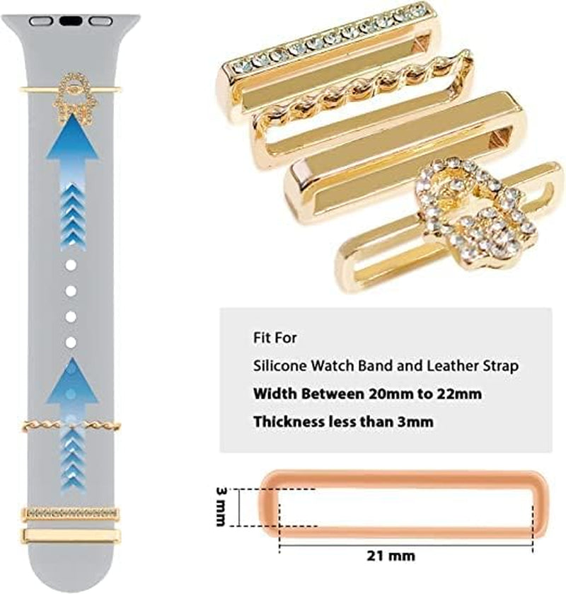 Decorative Rings Loops Compatible with Apple Watch Silicone Bands Metal Diamond Charms 45Mm 44Mm 42Mm 41Mm 40Mm 38Mm Iwatch Series 8 7 6 5 4 3 2 1 Accessories, Eye on Hand, Adjustable